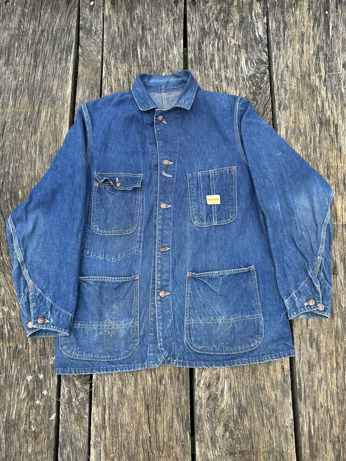 Vintage 1940-50s Penney's Payday Sanforized Denim Chore Coat L