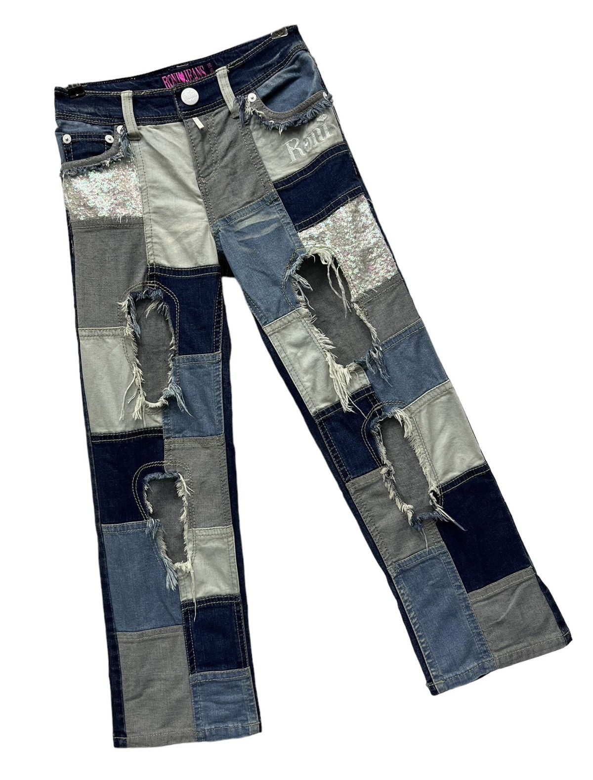 Japanese Brand RONI Sequin Patchwork Blow Out Stretch Denim Cropped Style Size 25" / US 0 / IT 36 - 2 Thumbnail