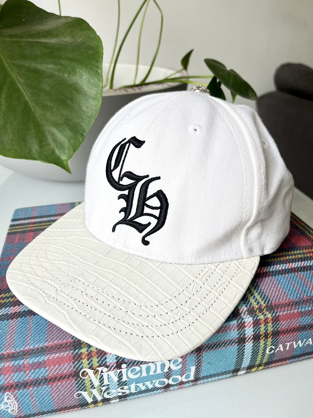 image of Alligator Chrome Hearts Leather Rhodium White Cap Snapback, Men's