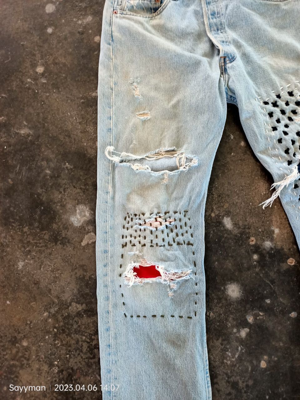 Levi's Vtg 90s Levis 501 Shashiko Boro Jeans Size US 34 / EU 50 - 6 Thumbnail