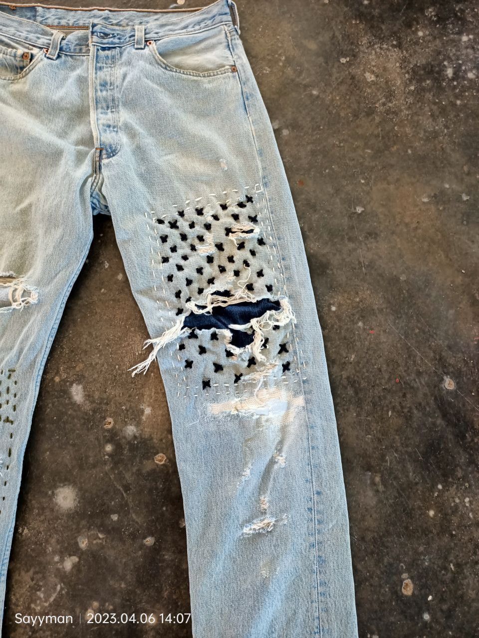 Levi's Vtg 90s Levis 501 Shashiko Boro Jeans Size US 34 / EU 50 - 5 Thumbnail