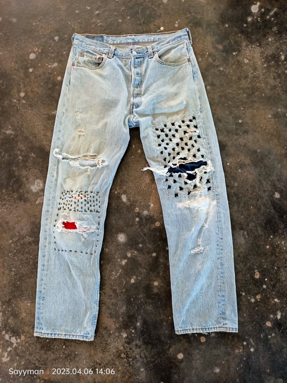 Levi's Vtg 90s Levis 501 Shashiko Boro Jeans Size US 34 / EU 50 - 1 Thumbnail