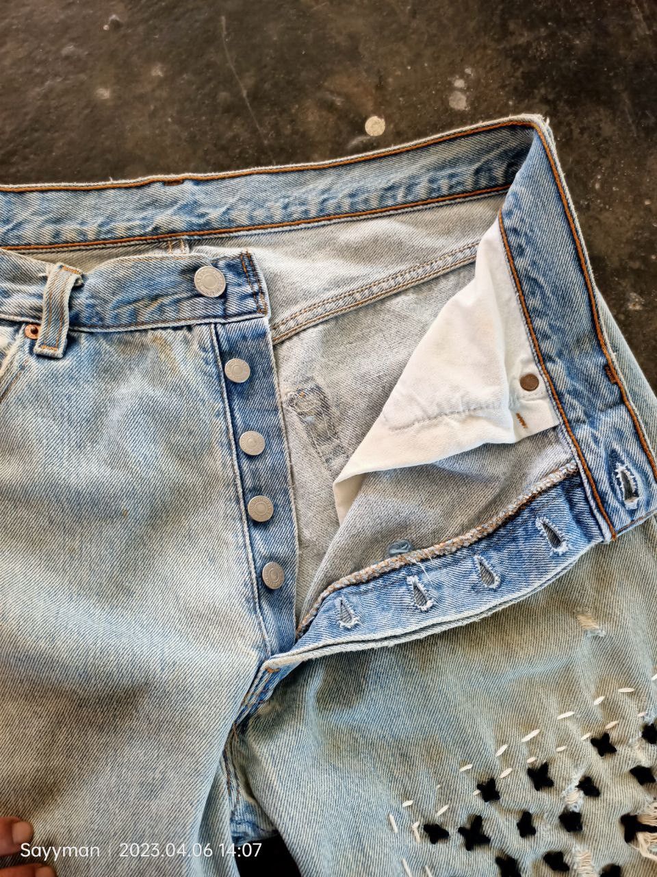 Levi's Vtg 90s Levis 501 Shashiko Boro Jeans Size US 34 / EU 50 - 4 Thumbnail