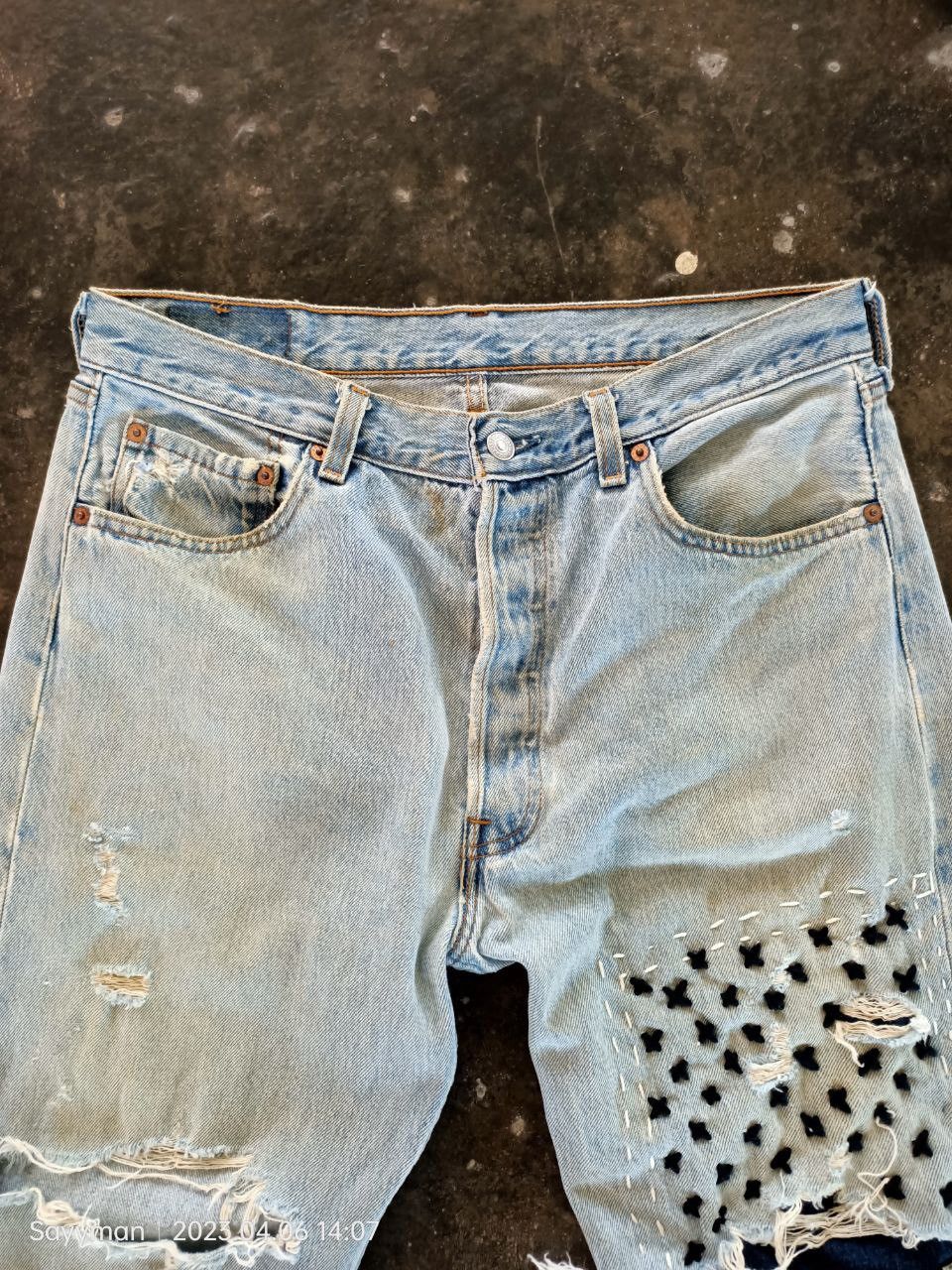 Levi's Vtg 90s Levis 501 Shashiko Boro Jeans Size US 34 / EU 50 - 2 Thumbnail