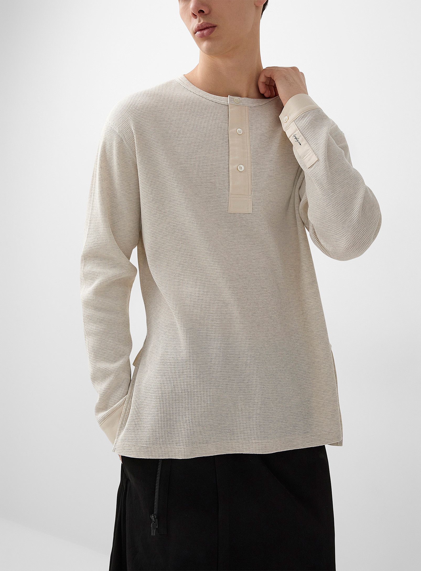 image of Ss22 Yohji Yamamoto Pour Homme Waffle Henley Tshirt 3 in Beige, Men's (Size Large)