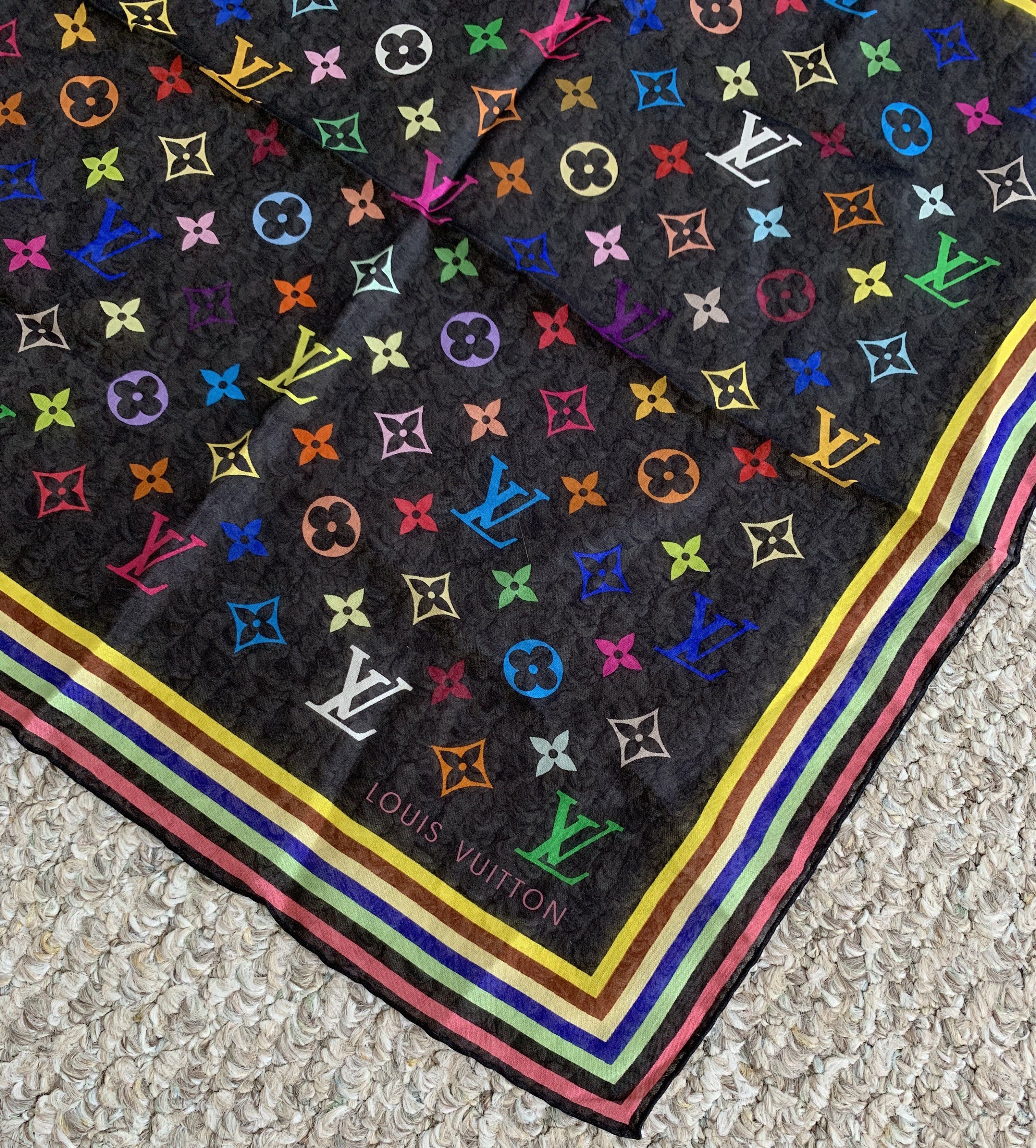 Louis Vuitton × Takashi Murakami NEW S/S 2003 Vuitton Murakami Multicolor Monogram Scarf Size ONE SIZE - 3 Thumbnail