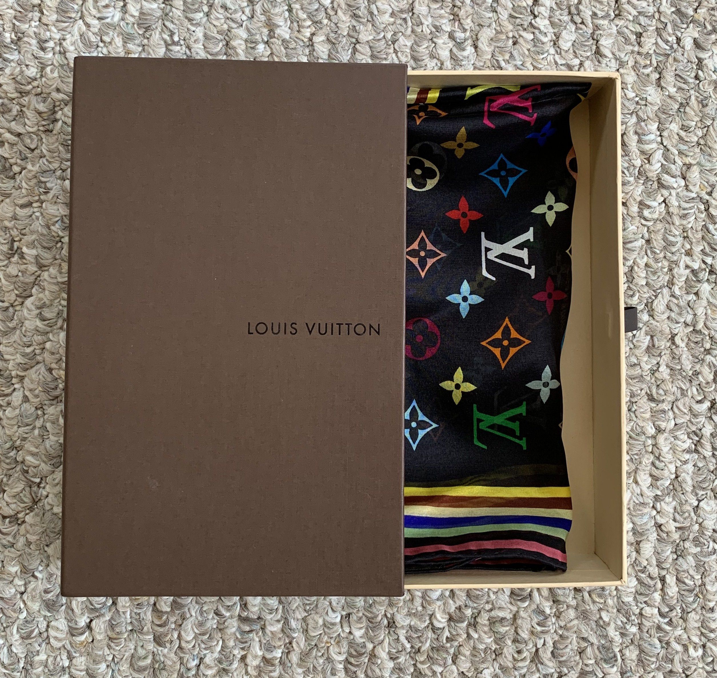 Louis Vuitton × Takashi Murakami NEW S/S 2003 Vuitton Murakami Multicolor Monogram Scarf Size ONE SIZE - 7 Thumbnail