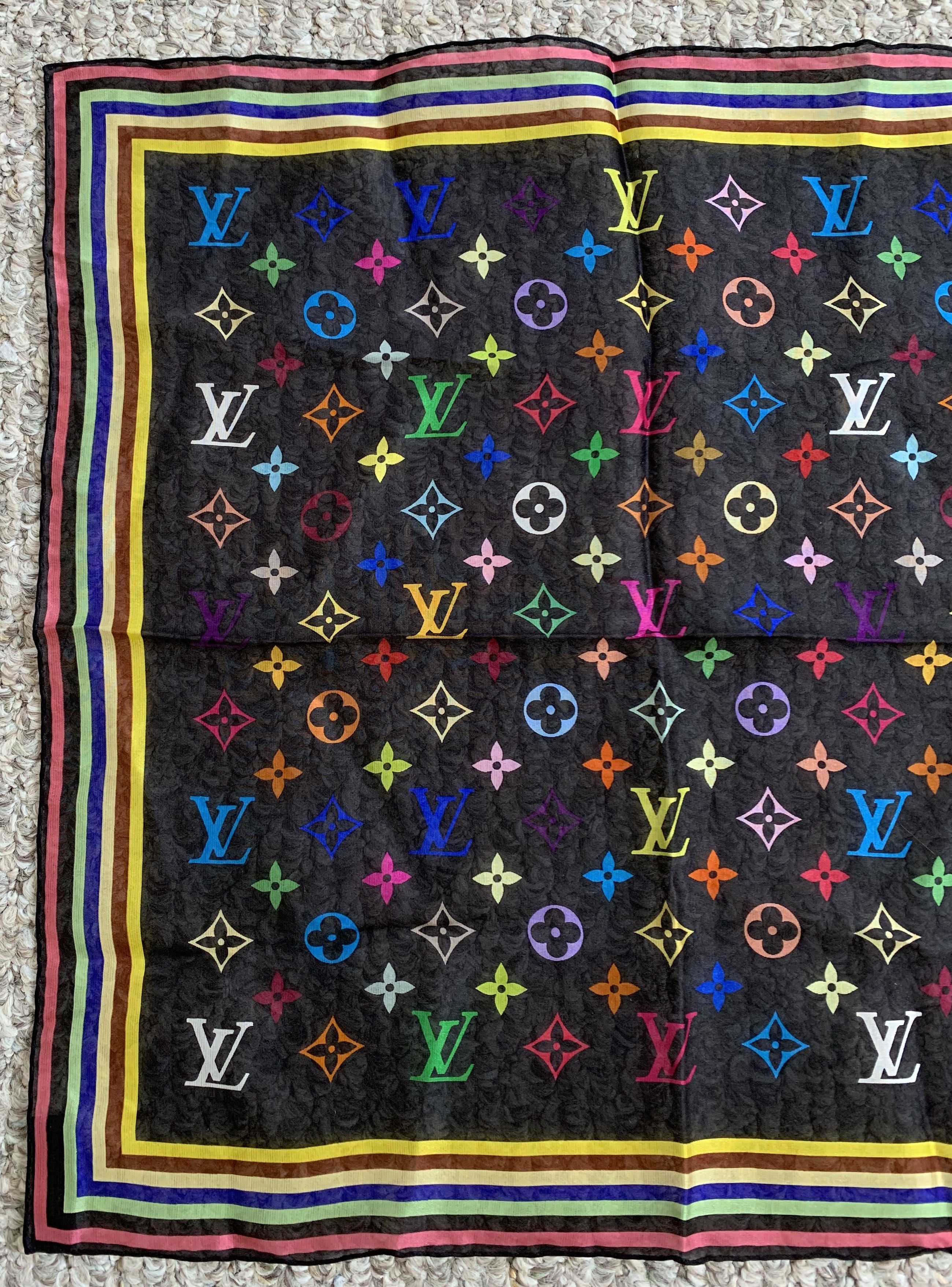 Louis Vuitton × Takashi Murakami NEW S/S 2003 Vuitton Murakami Multicolor Monogram Scarf Size ONE SIZE - 2 Thumbnail