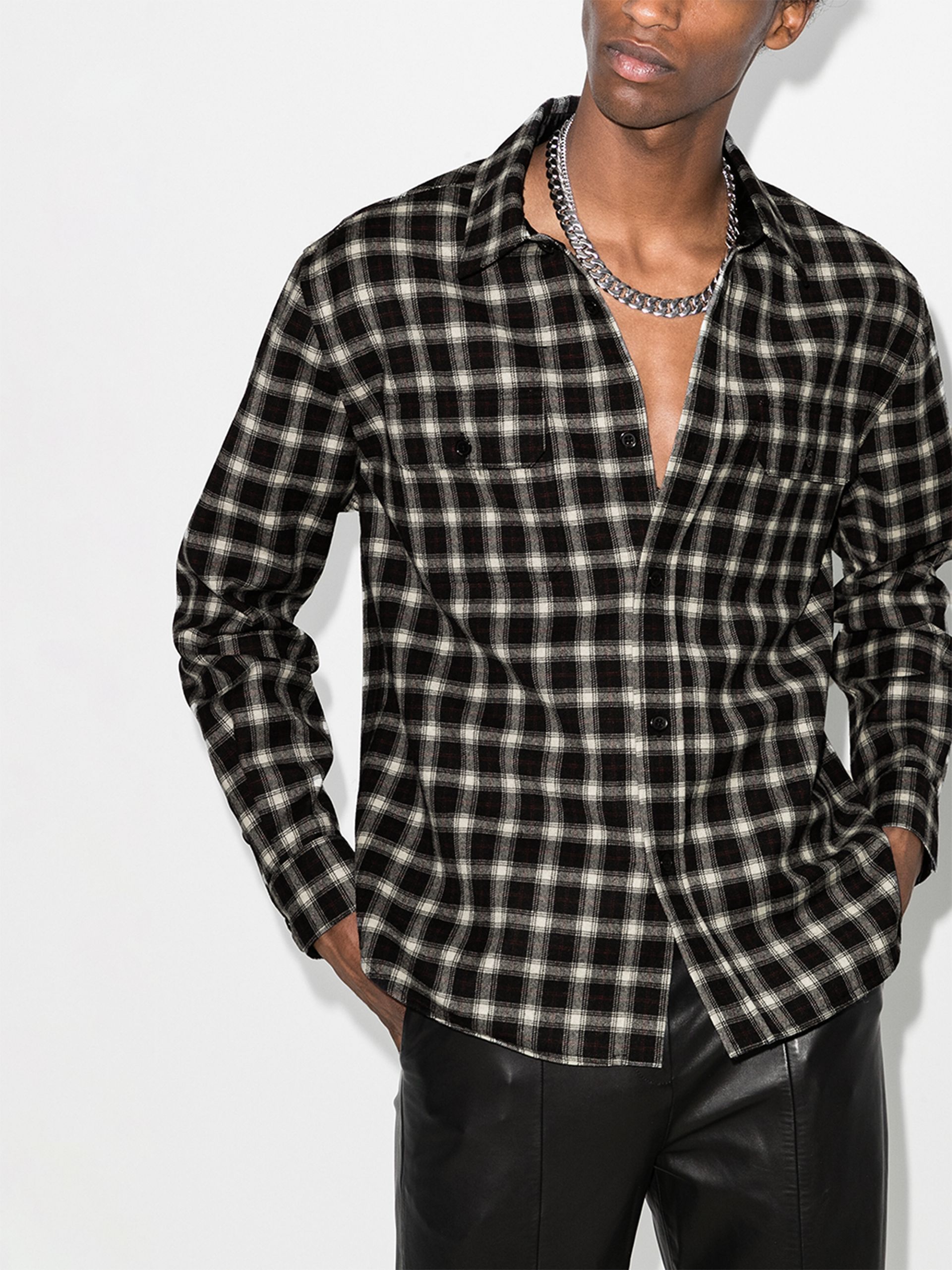 image of Saint Laurent Paris Saint Laurent Fw20 Plaid Wool Check Shirt - Size 40 in Black Red White, Men's