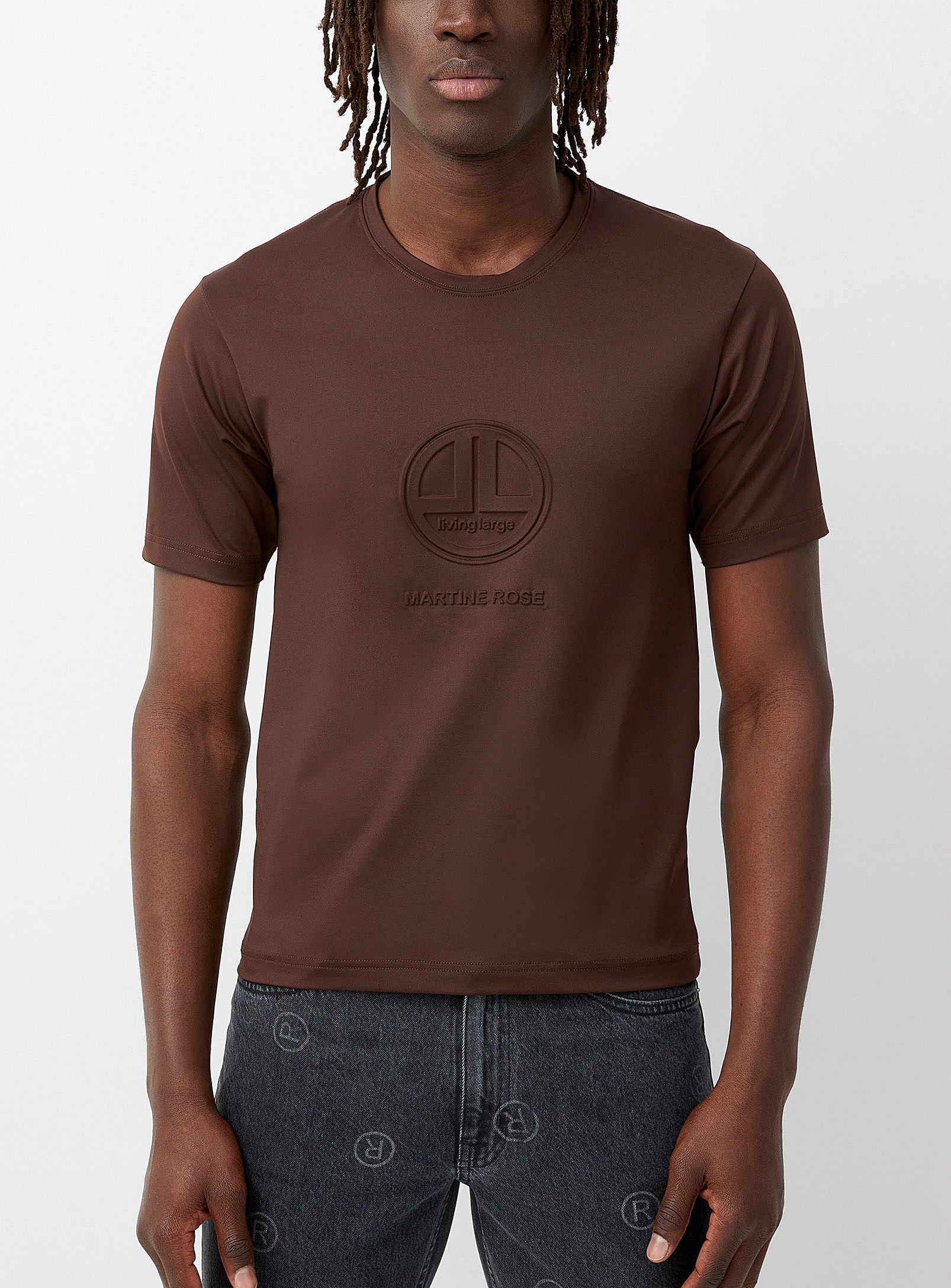 image of Ss22 Martine Rose Embossed Fitted Stretch Tshirt B L in Brown, Men's (Size Medium)
