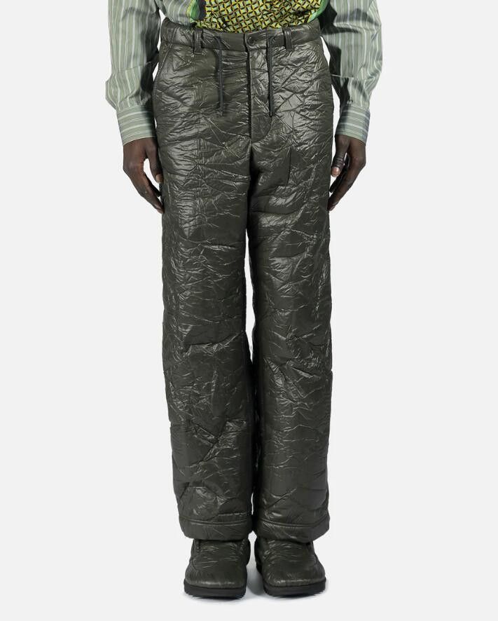 image of Aw21 Dries Van Noten Perto Crinkled Satin Pants S in Dark Green, Men's (Size 30)