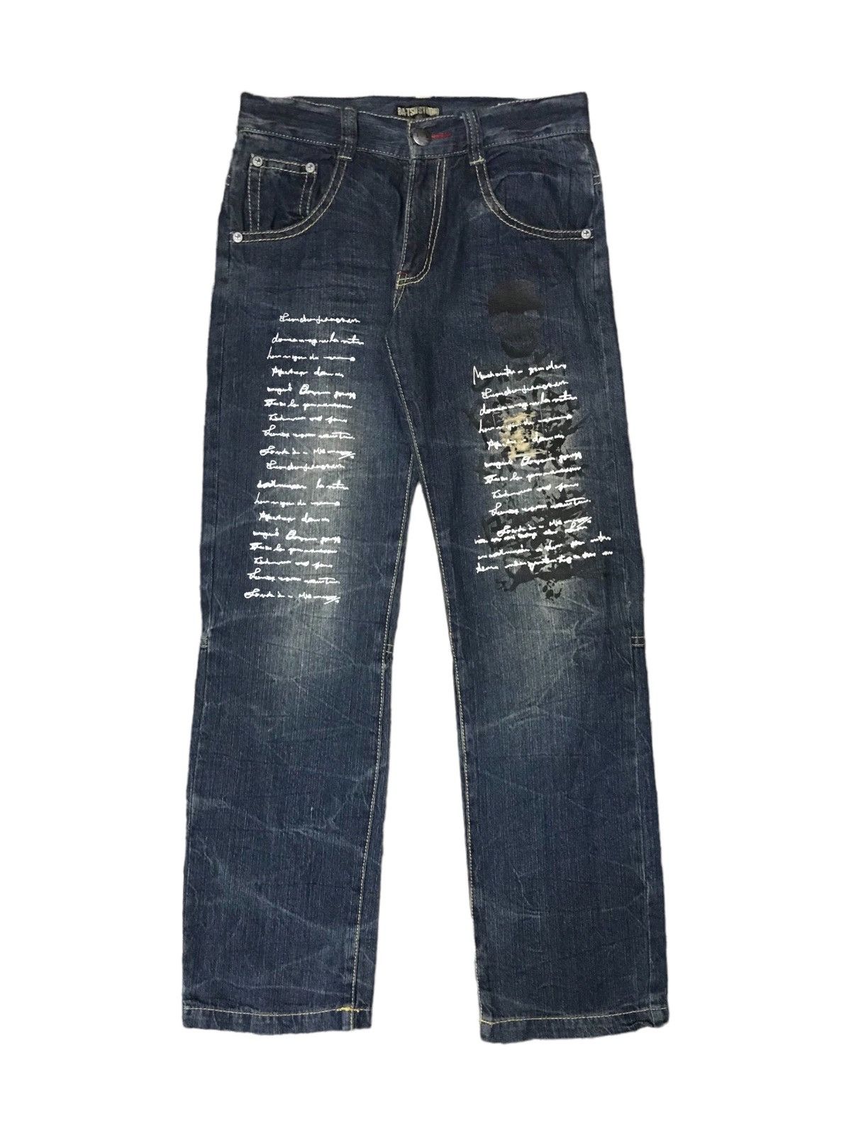 Japanese Brand Batsu Studio Japan Jean Art Poems Clawn Mark Straight Cut Size US 28 / EU 44 - 3 Thumbnail