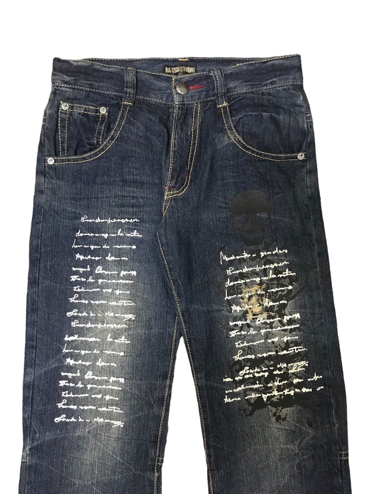 Japanese Brand Batsu Studio Japan Jean Art Poems Clawn Mark Straight Cut Size US 28 / EU 44 - 5 Thumbnail