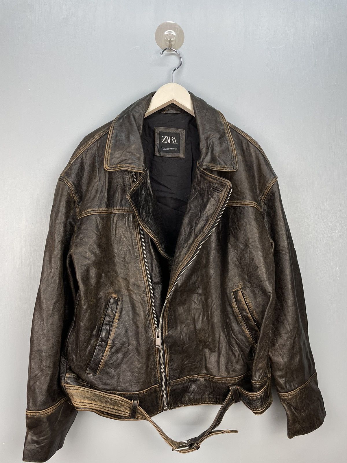 Zara Zara leather double collar jacket Size US XL / EU 56 / 4 - 4 Thumbnail