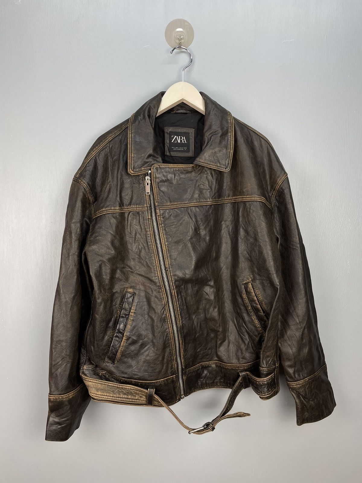 Zara Zara leather double collar jacket Size US XL / EU 56 / 4 - 1 Thumbnail