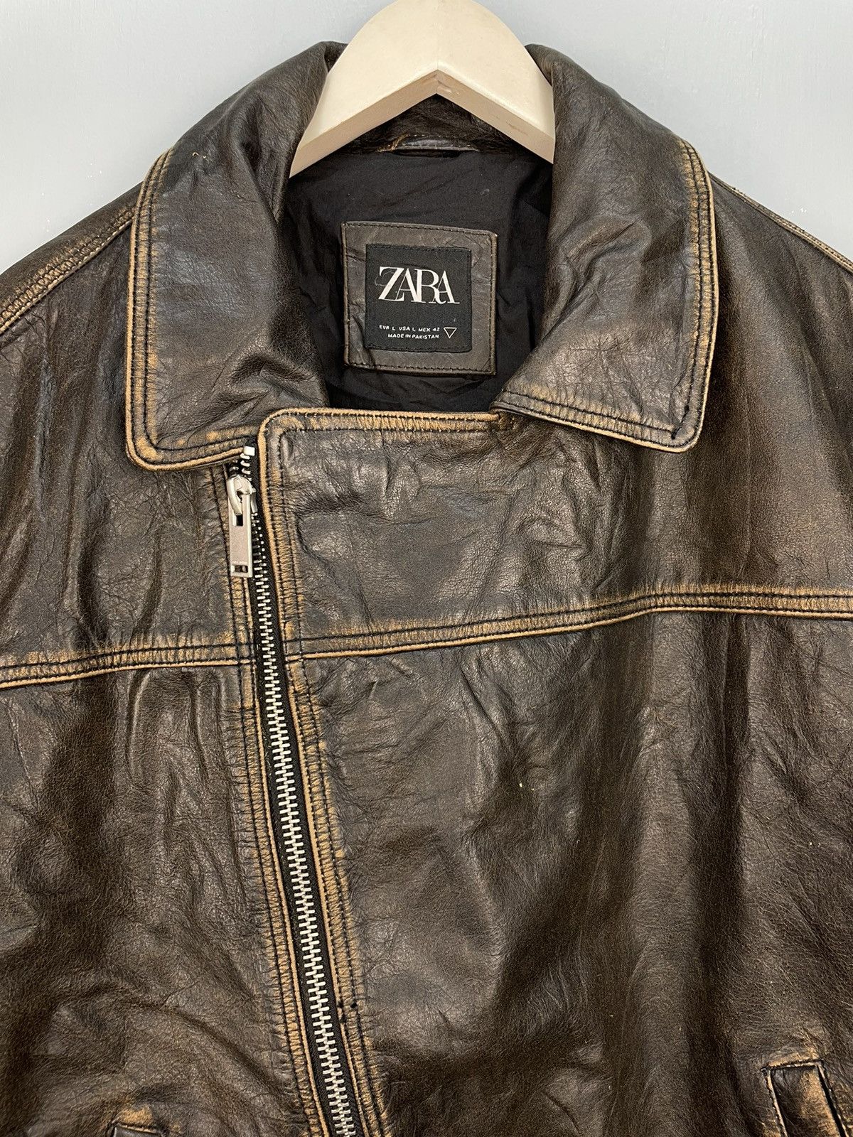 Zara Zara leather double collar jacket Size US XL / EU 56 / 4 - 3 Thumbnail