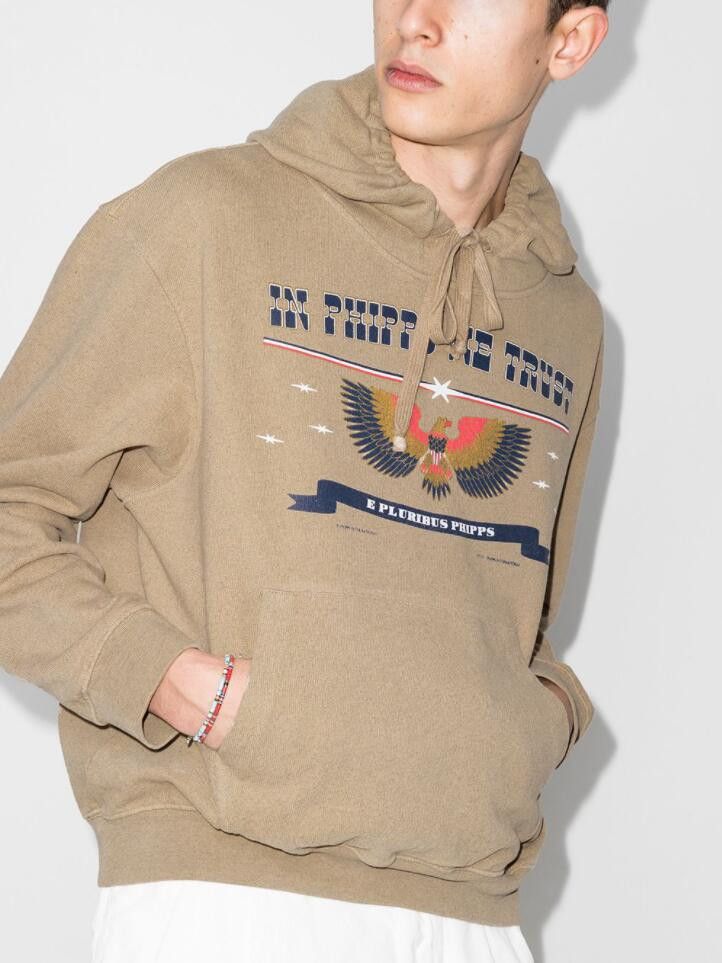 image of Ss21 Phipps Patriot Eagle Print Hoodie L in Sand, Men's (Size Large)
