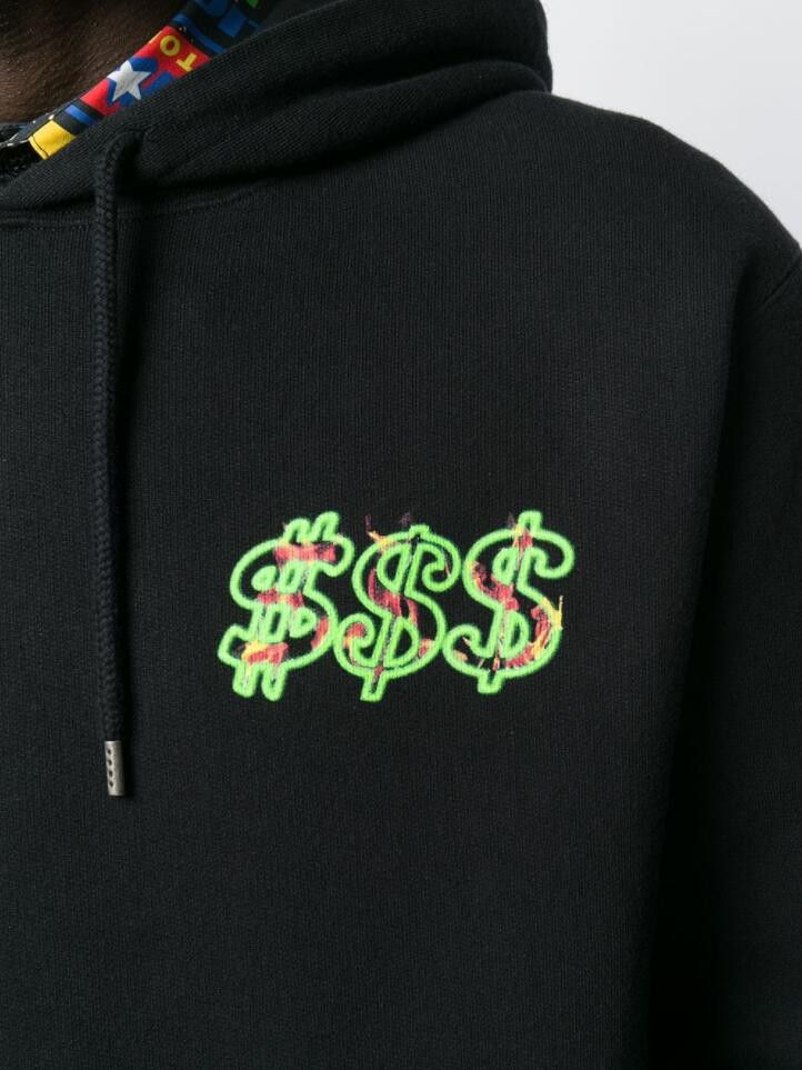 image of Aw19 Sss World Corp. Fire Dollar Hoodie S in Black, Men's (Size Small)