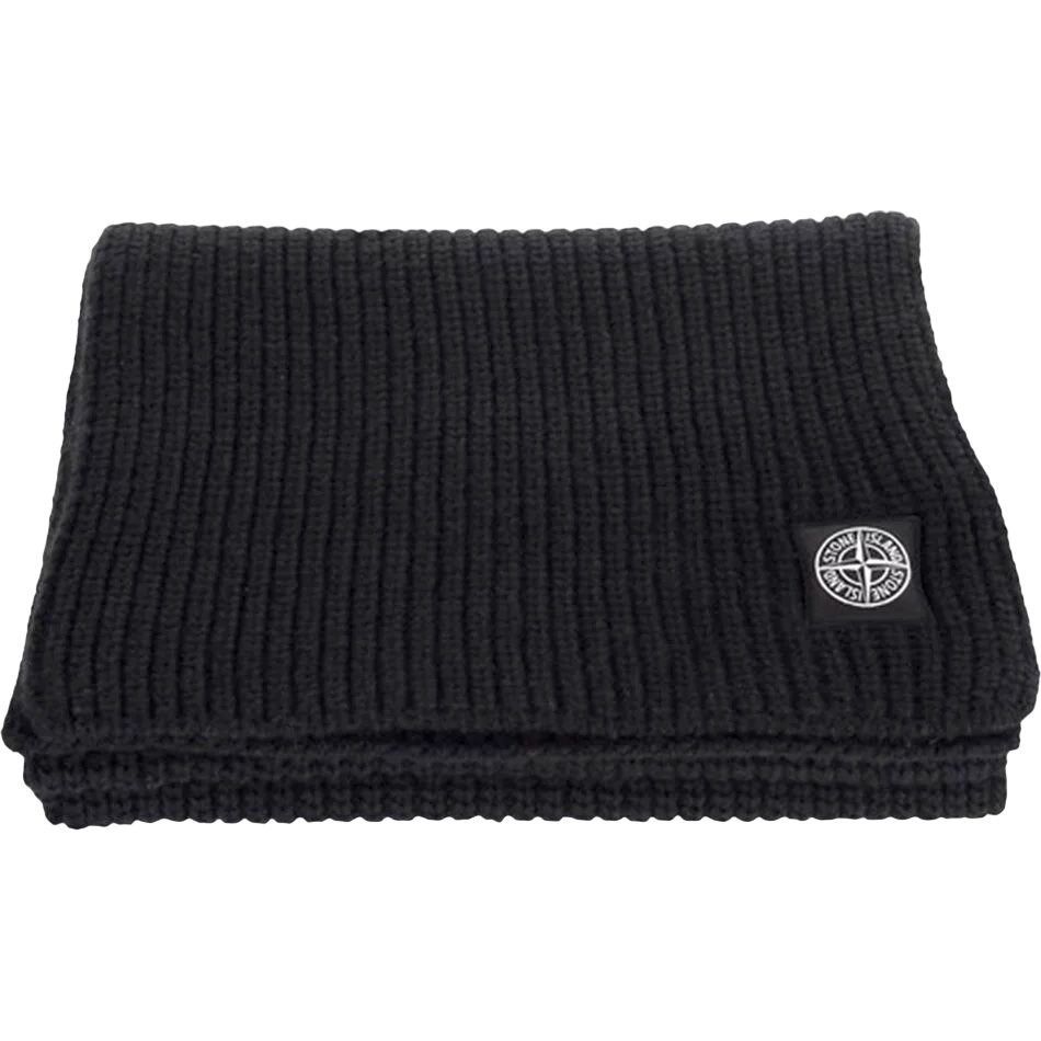 NEW Stone Island Black Wool Chunky Knit Scarf