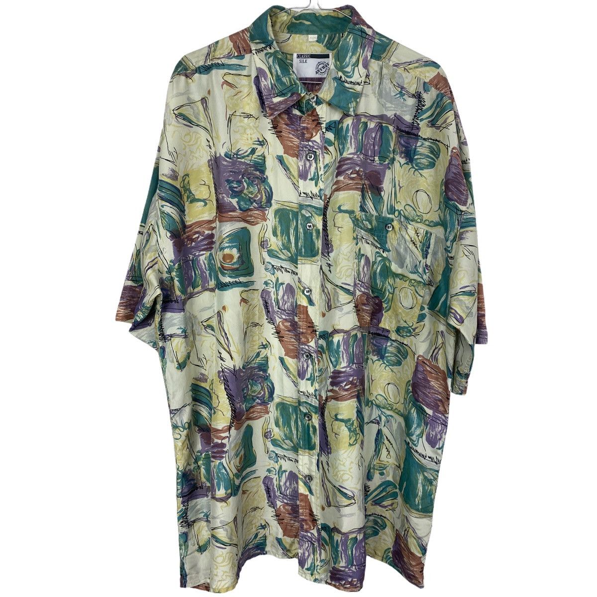 80s 100% Silk Crazy Abstract Hawaiian 