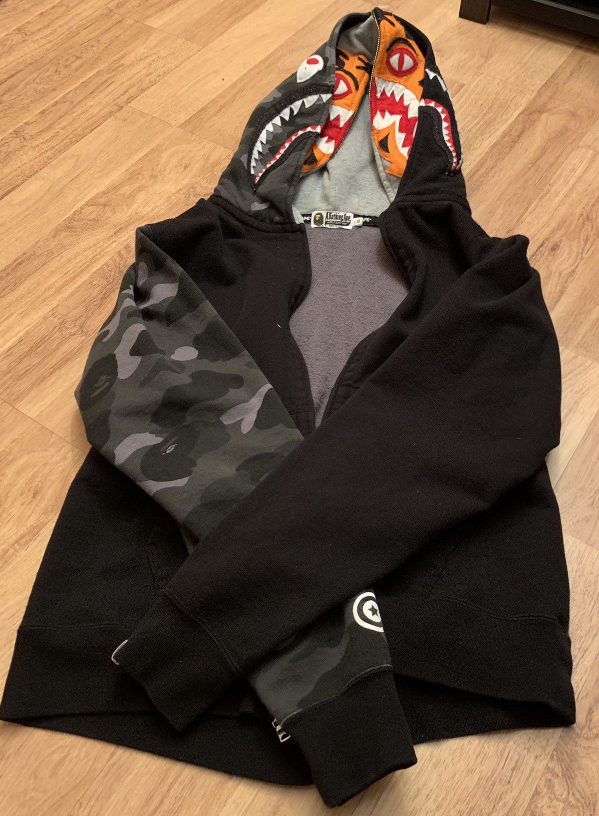 Color camo tiger shark full zip double hoodie hotsell