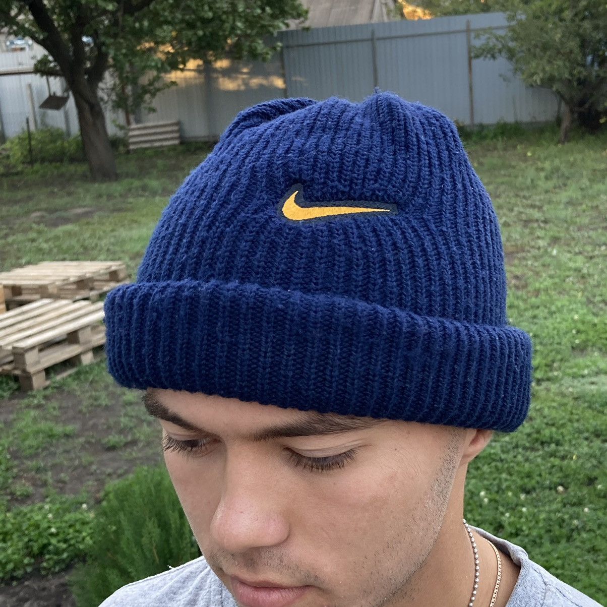 Nike × Vintage Vintage Nike swoosh beanie blue hat Size ONE SIZE - 1 Thumbnail