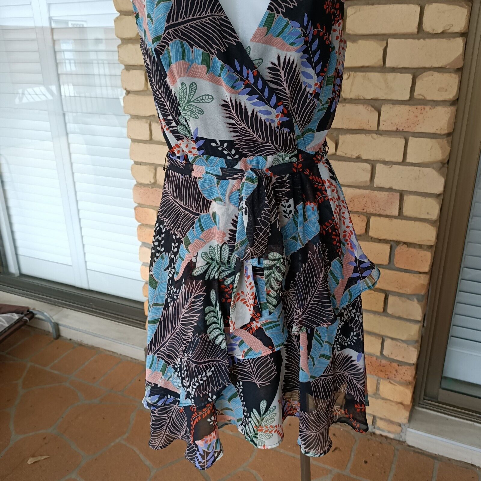 Designer Portmans Size 8 Dress Floral A Line Tropical Belted Tiered Size S / US 4 / IT 40 - 5 Thumbnail