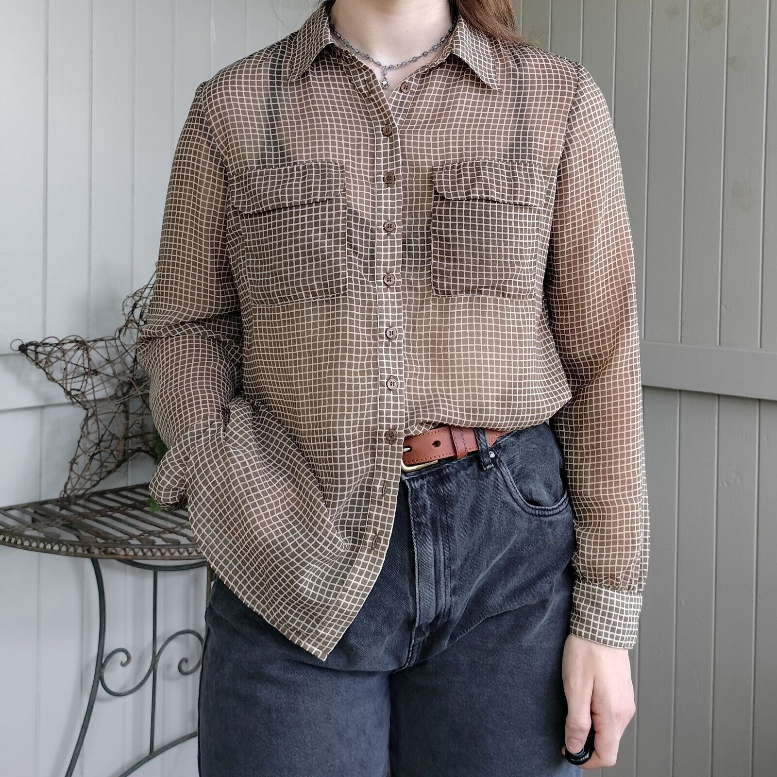 Designer × Vintage Vintage Y2K Witchery Size S Blouse Top Bown Check Button Up Size S / US 4 / IT 40 - 3 Thumbnail