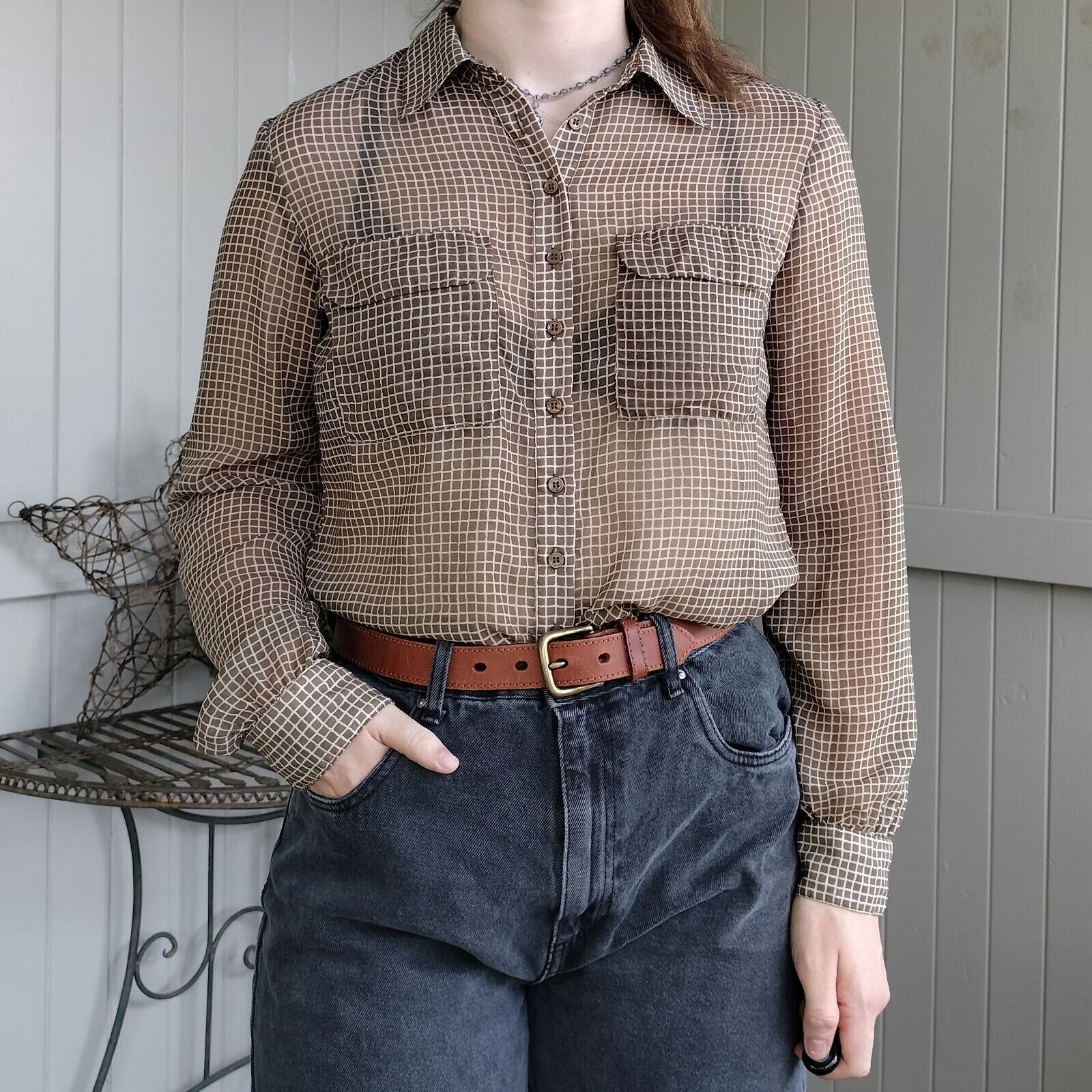 Designer × Vintage Vintage Y2K Witchery Size S Blouse Top Bown Check Button Up Size S / US 4 / IT 40 - 1 Thumbnail