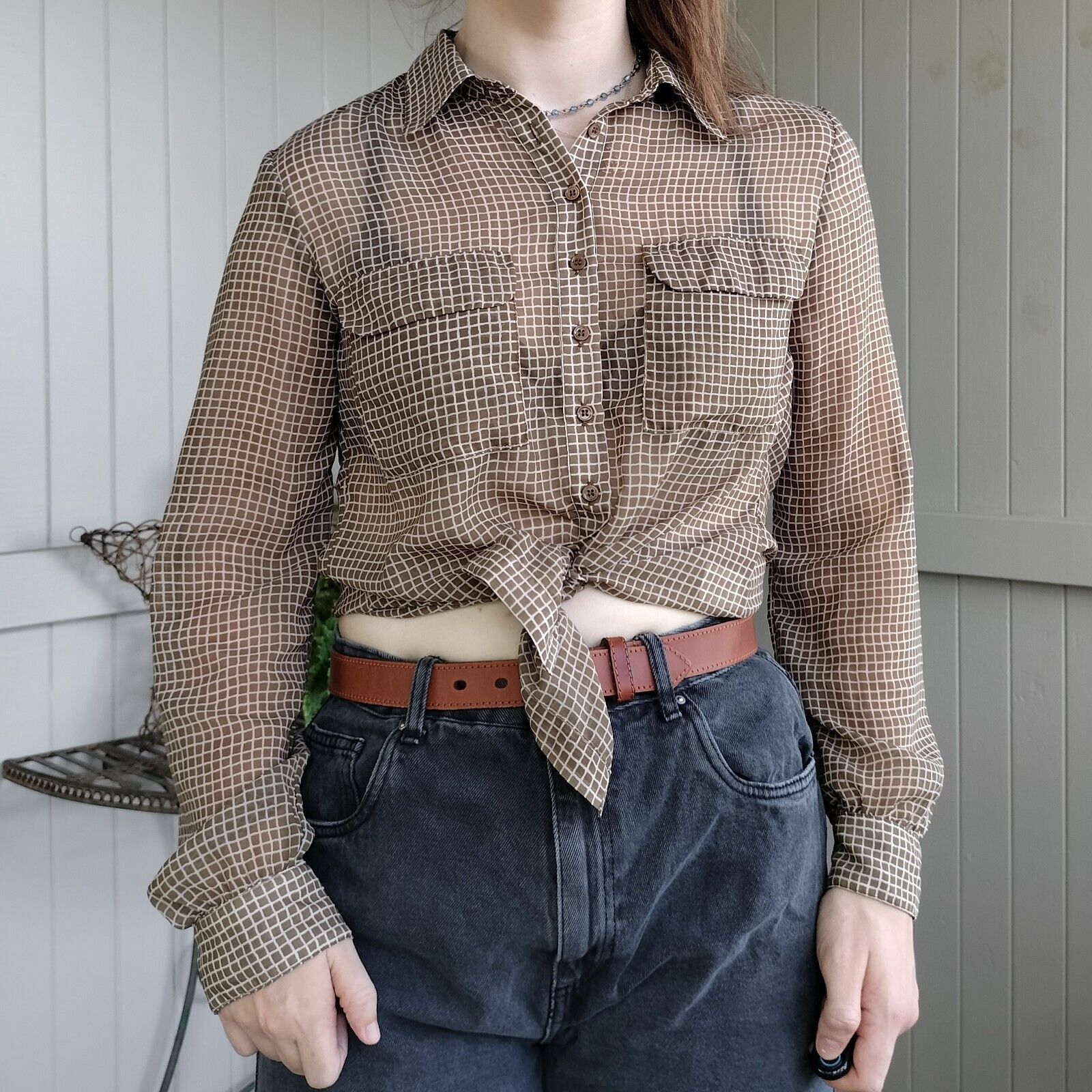 Designer × Vintage Vintage Y2K Witchery Size S Blouse Top Bown Check Button Up Size S / US 4 / IT 40 - 2 Thumbnail