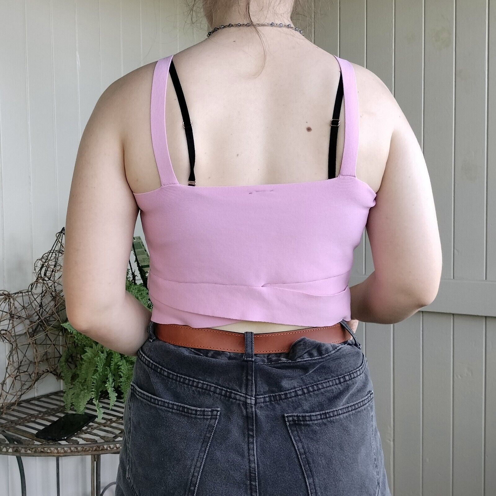 Designer Factorie Top Pink Crop Knit Rib Crossover Criss Cross Size L / US 10 / IT 46 - 3 Thumbnail