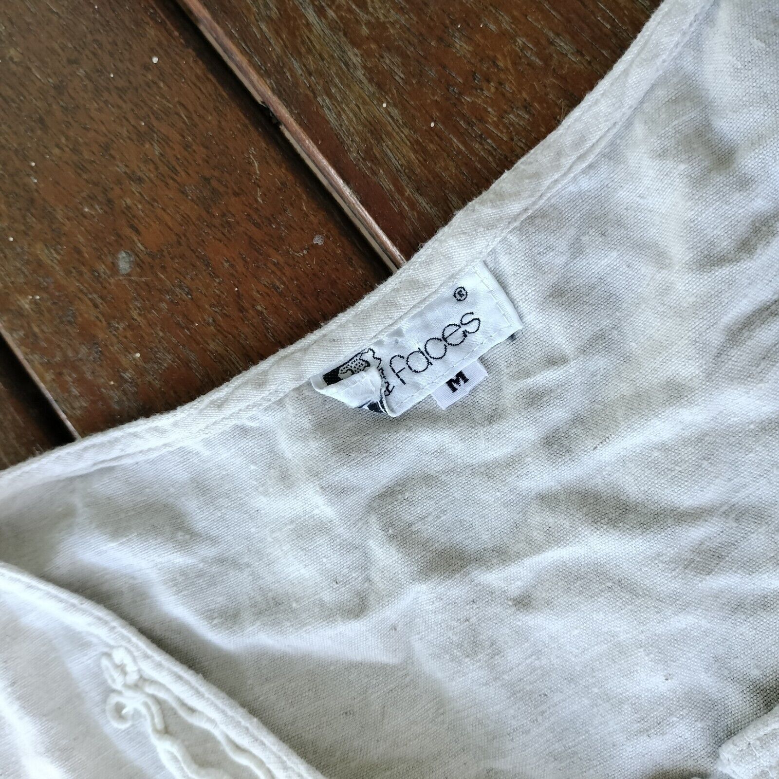 Vintage Vintage 80s Top Tank Beige Linen Button Up Flax Embroidered Size M / US 6-8 / IT 42-44 - 9 Thumbnail