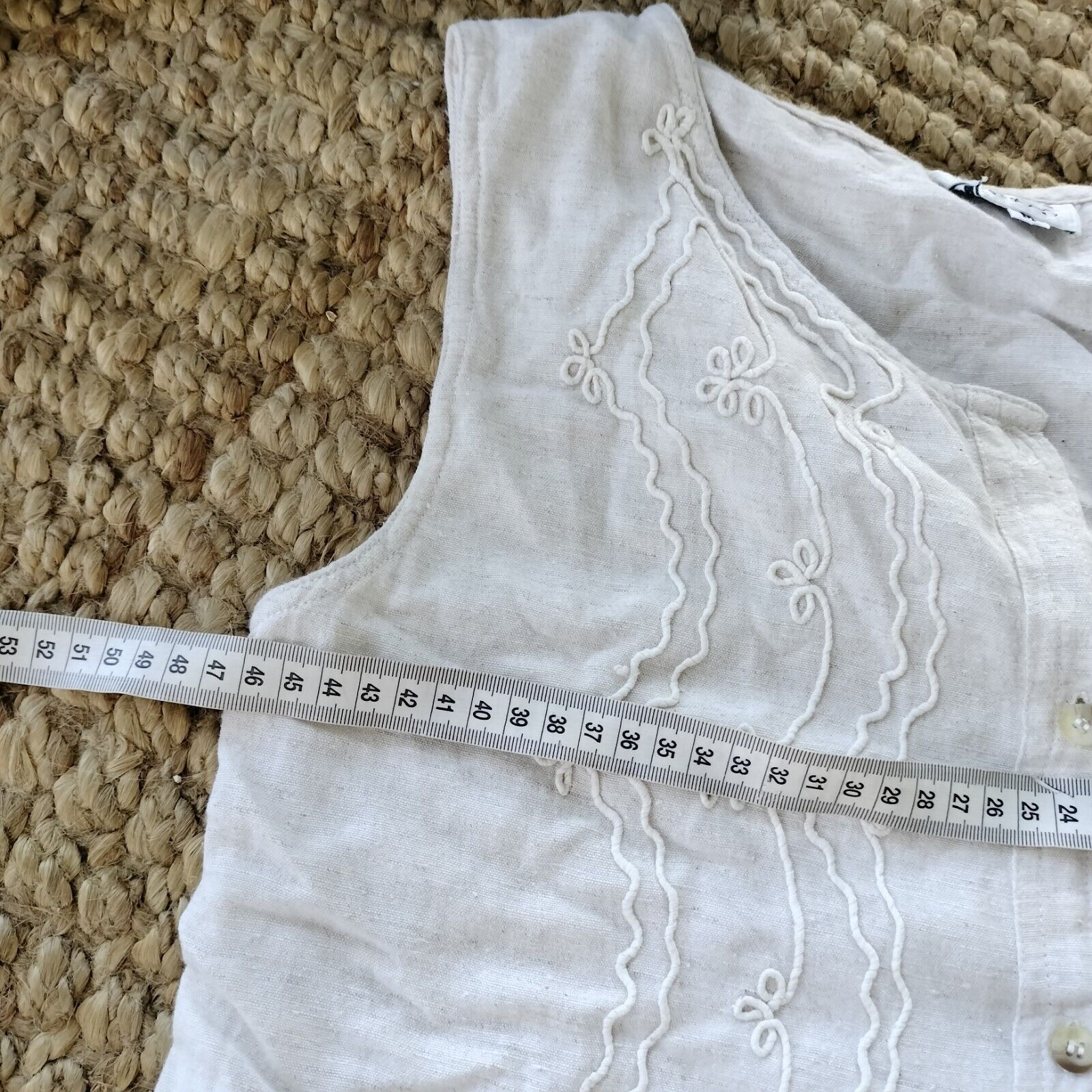 Vintage Vintage 80s Top Tank Beige Linen Button Up Flax Embroidered Size M / US 6-8 / IT 42-44 - 10 Thumbnail