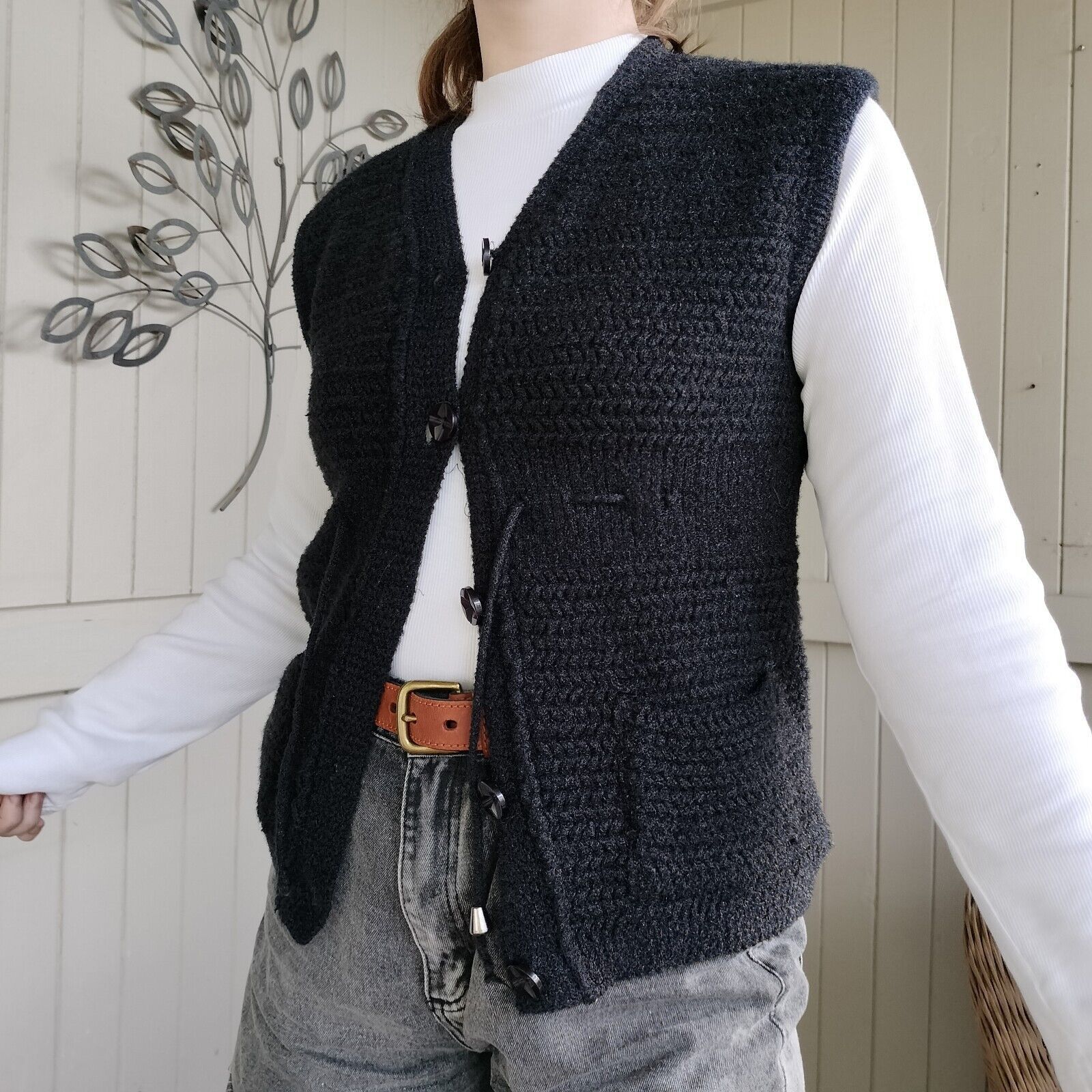 Vintage Vintage 90s Y2K Size 8-12 Vest Gilet Chunky Knit Button Up Size ONE SIZE - 3 Thumbnail
