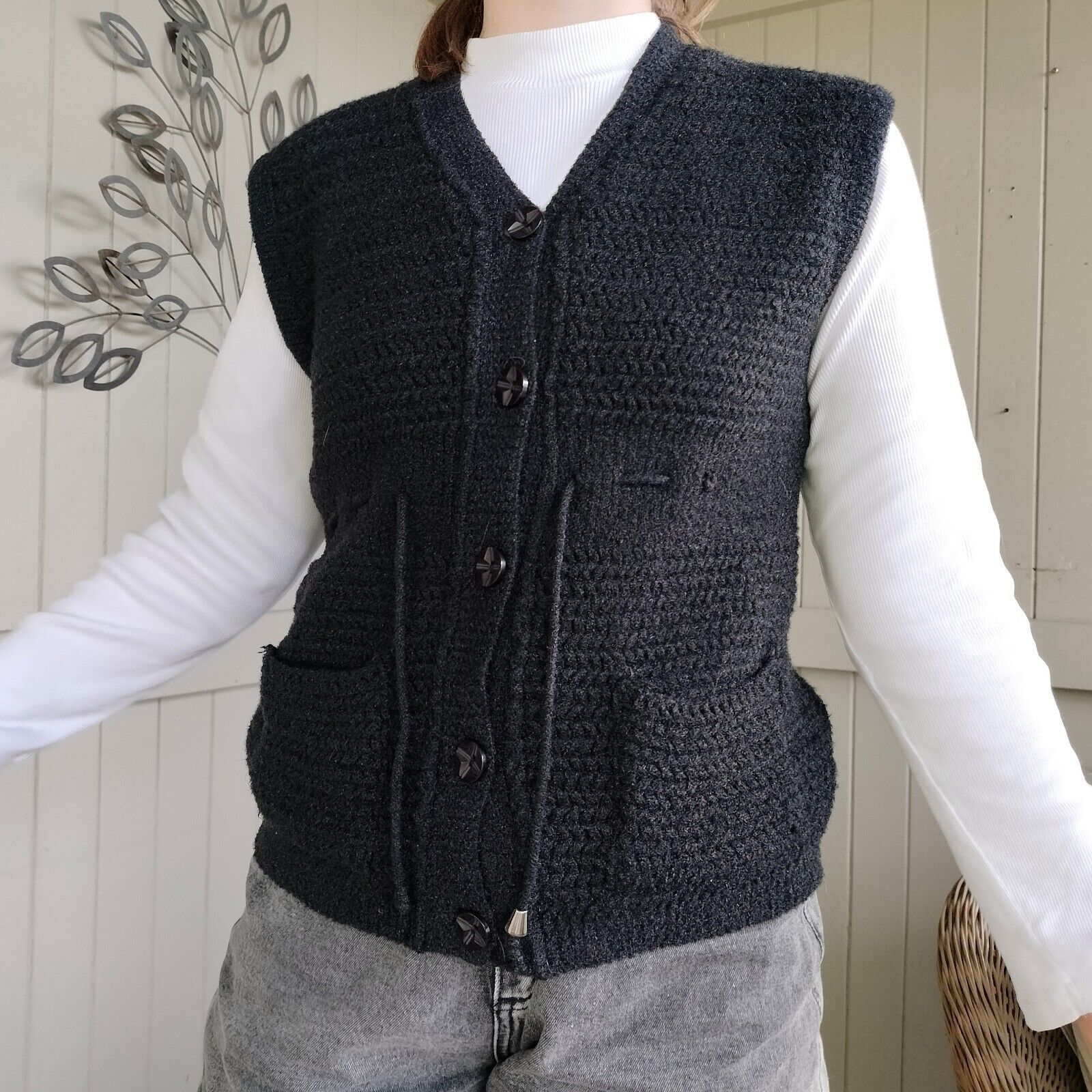 Vintage Vintage 90s Y2K Size 8-12 Vest Gilet Chunky Knit Button Up Size ONE SIZE - 1 Thumbnail