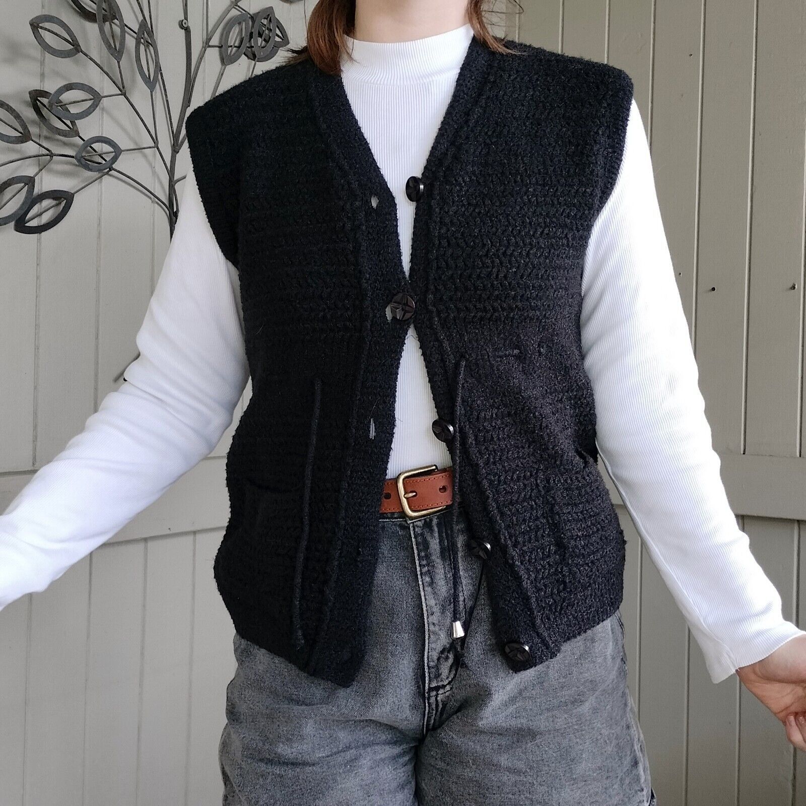 Vintage Vintage 90s Y2K Size 8-12 Vest Gilet Chunky Knit Button Up Size ONE SIZE - 2 Thumbnail