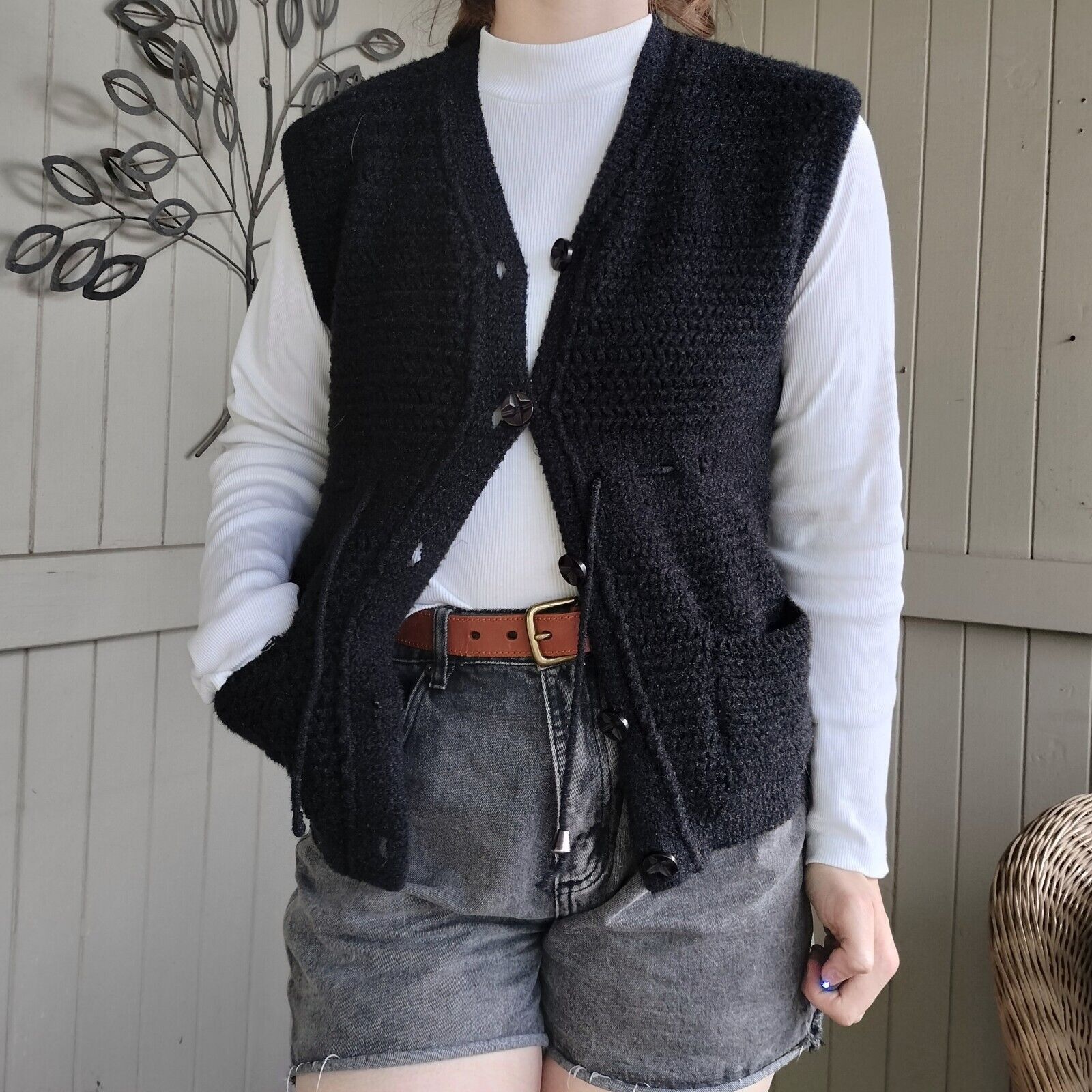 Vintage Vintage 90s Y2K Size 8-12 Vest Gilet Chunky Knit Button Up Size ONE SIZE - 4 Thumbnail
