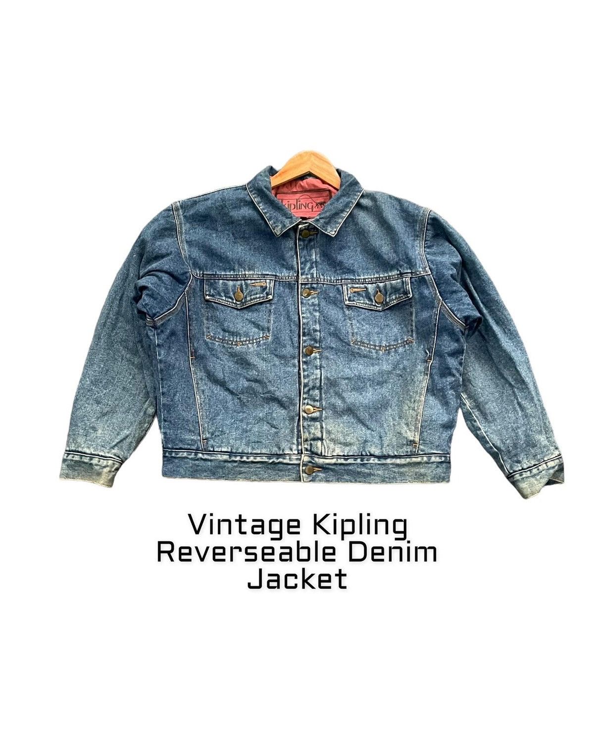 image of Vintage & Kipling Reverseable Denim Jacket in Blue/Maroon, Men's (Size XL)