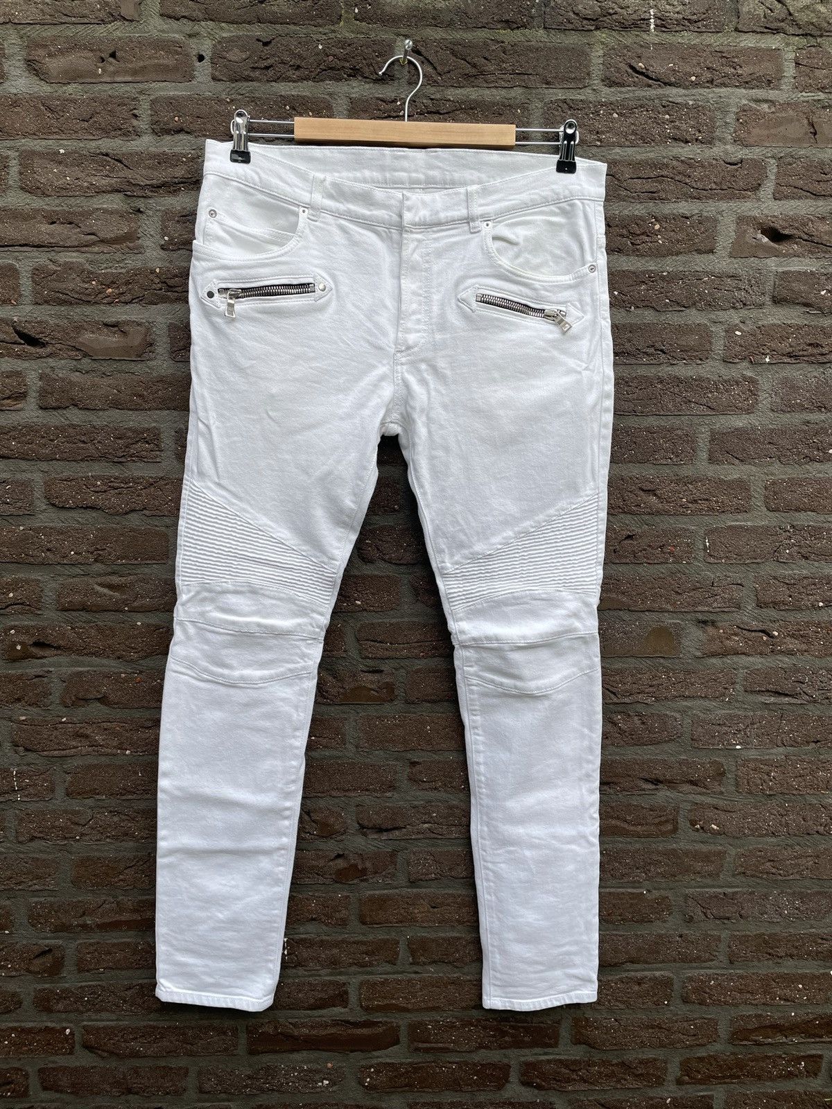 image of Balmain White Biker Jeans, Men's (Size 34)