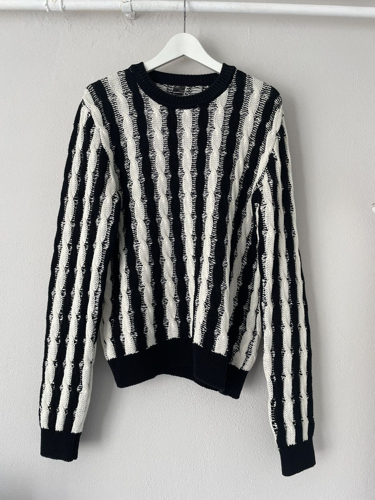 Saint Laurent Paris Black/White Heavy Knit Sweater Size US L / EU 52-54 / 3 - 2 Thumbnail