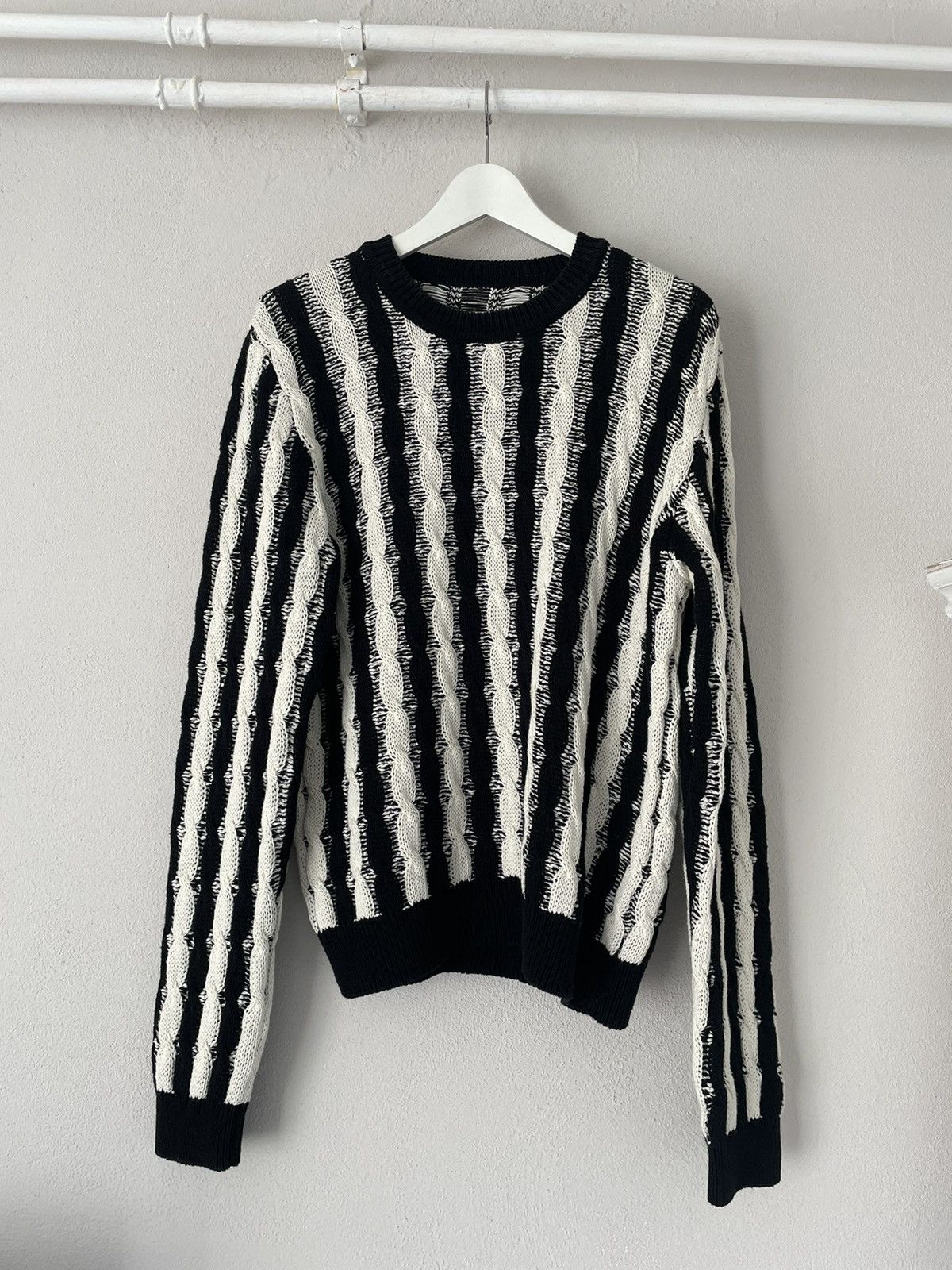 image of Saint Laurent Paris Black/white Heavy Knit Sweater in Black White, Men's (Size Large)