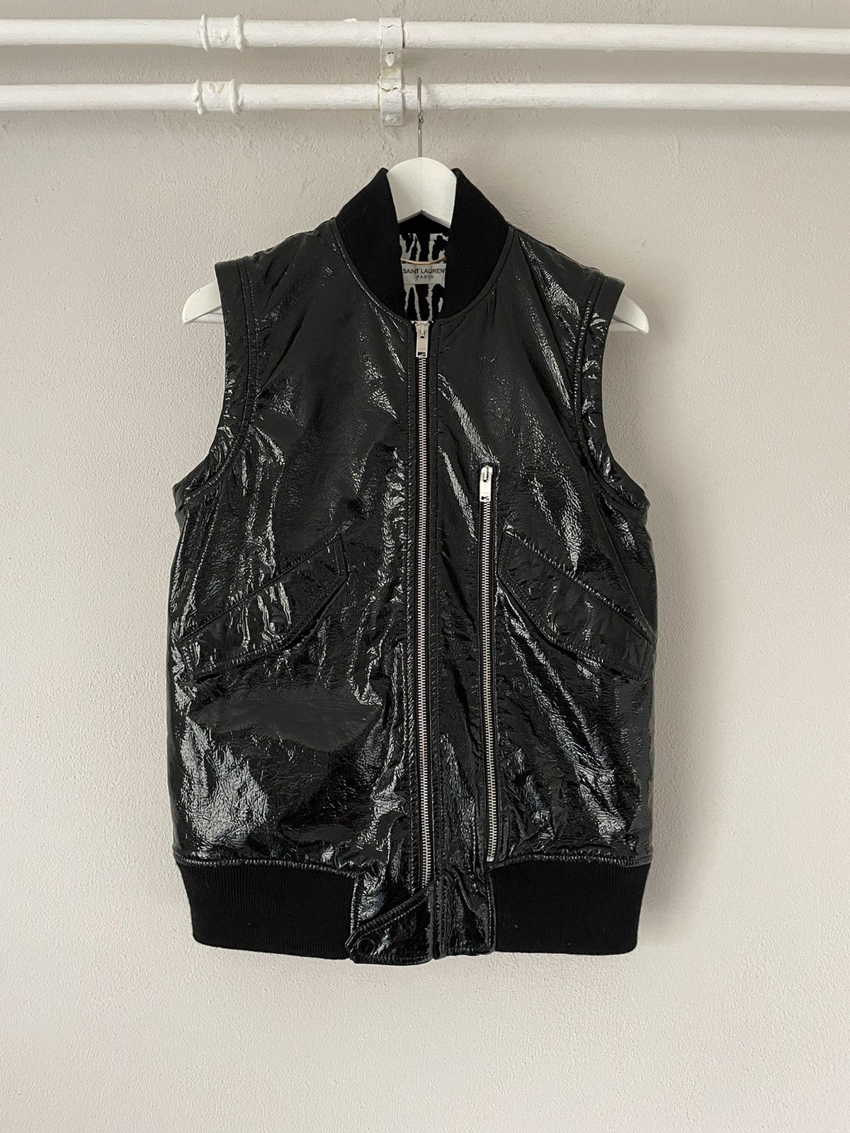 Saint Laurent Paris FW15 Sample Black Vinyl Bomber w/ Detachable Sleeves Size US S / EU 44-46 / 1 - 6 Thumbnail