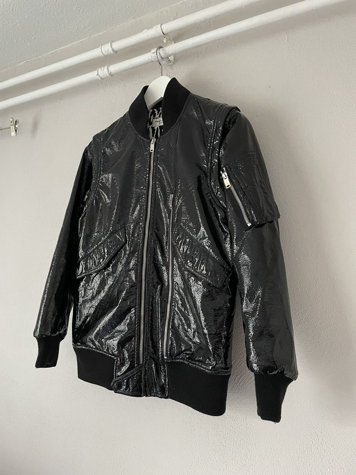 Saint Laurent Paris FW15 Sample Black Vinyl Bomber w/ Detachable Sleeves Size US S / EU 44-46 / 1 - 2 Thumbnail