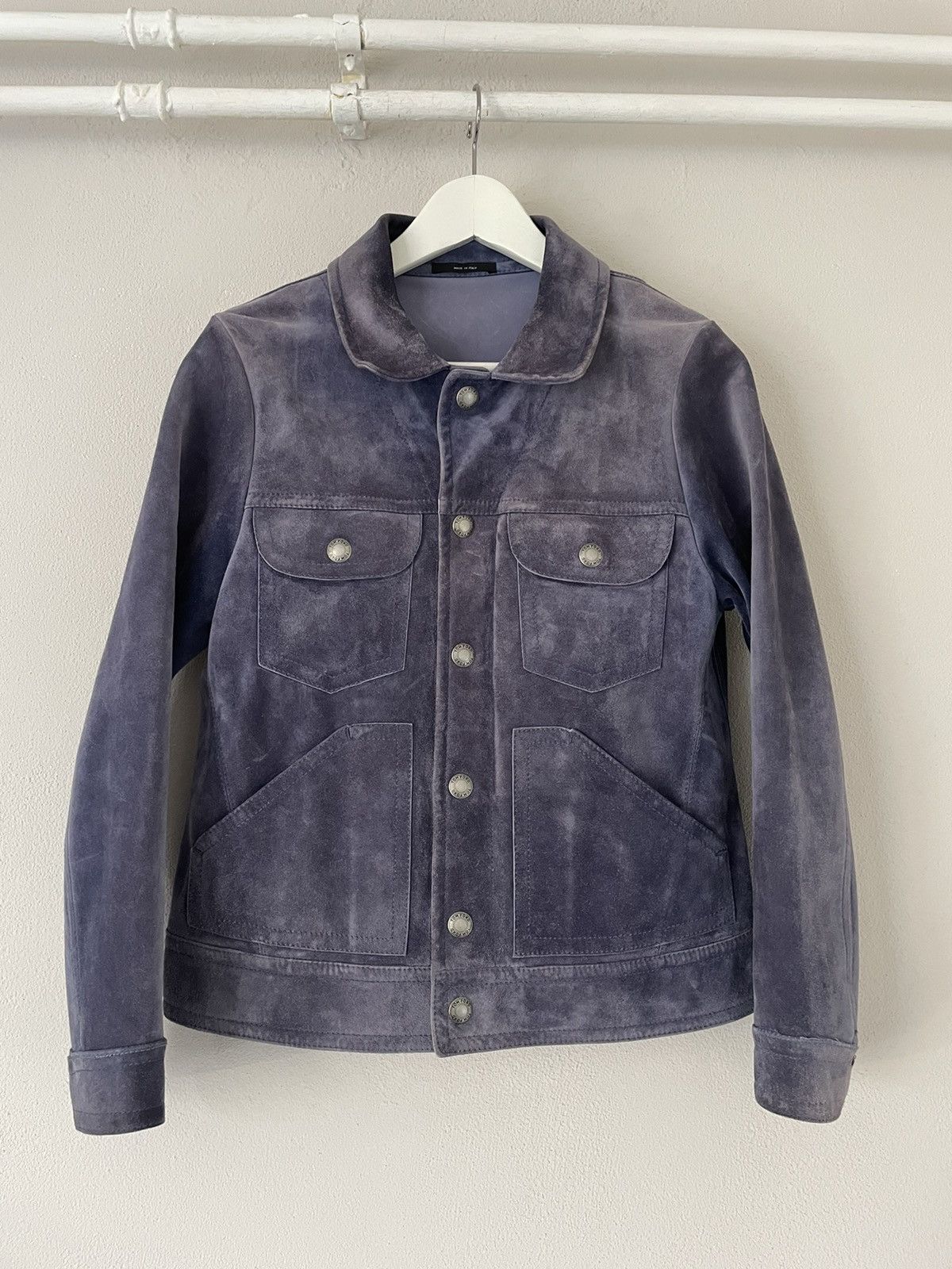 image of Tom Ford Bg417 Suede Jacket in Blue, Men's (Size Small)