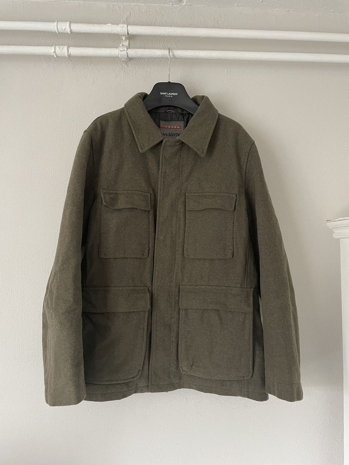 image of Prada Virgin Wool Jacket in Khaki Green, Men's (Size Medium)