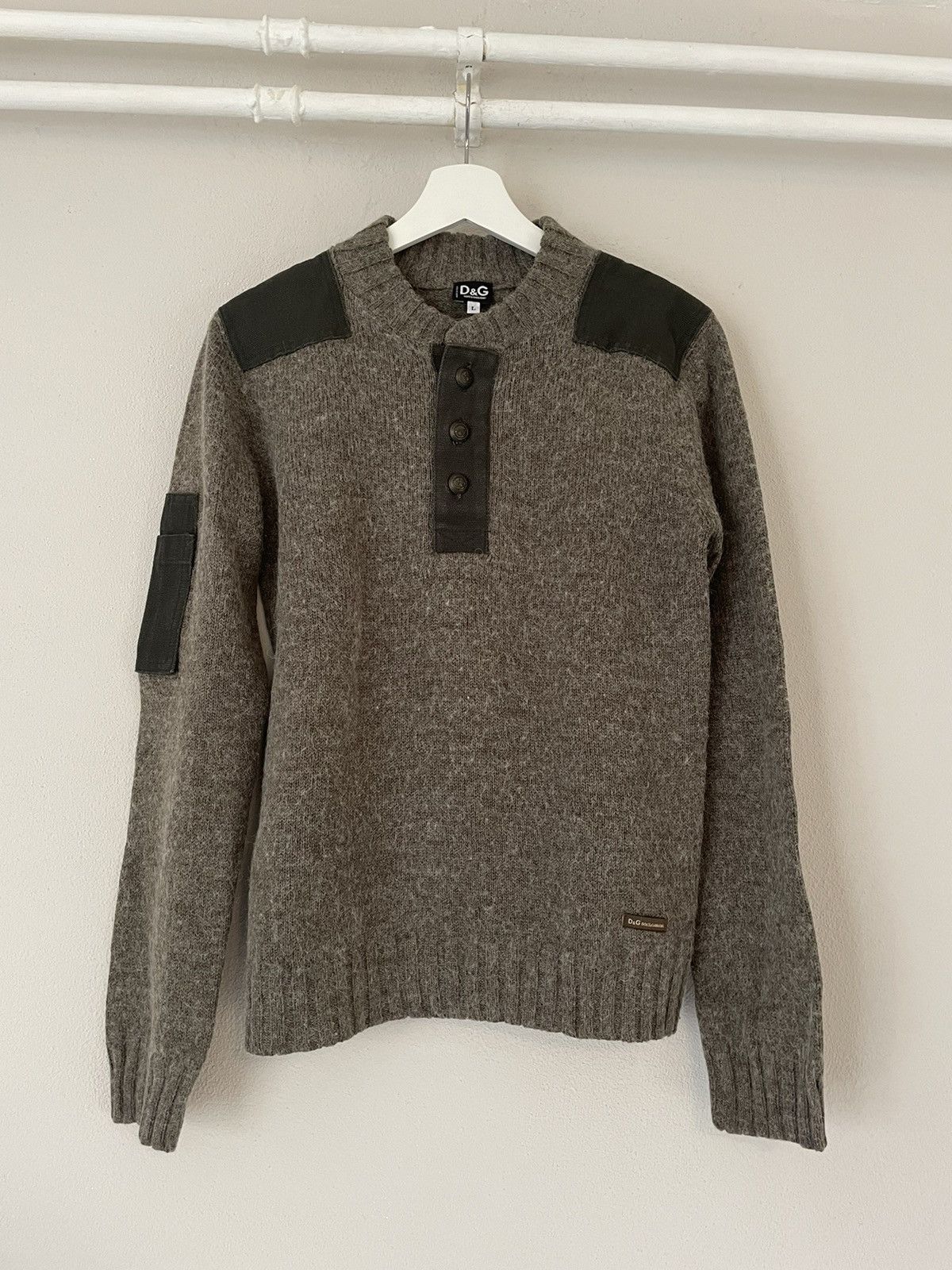 image of Dolce Gabbana Military Knit Sweater in Grey, Men's (Size Large)