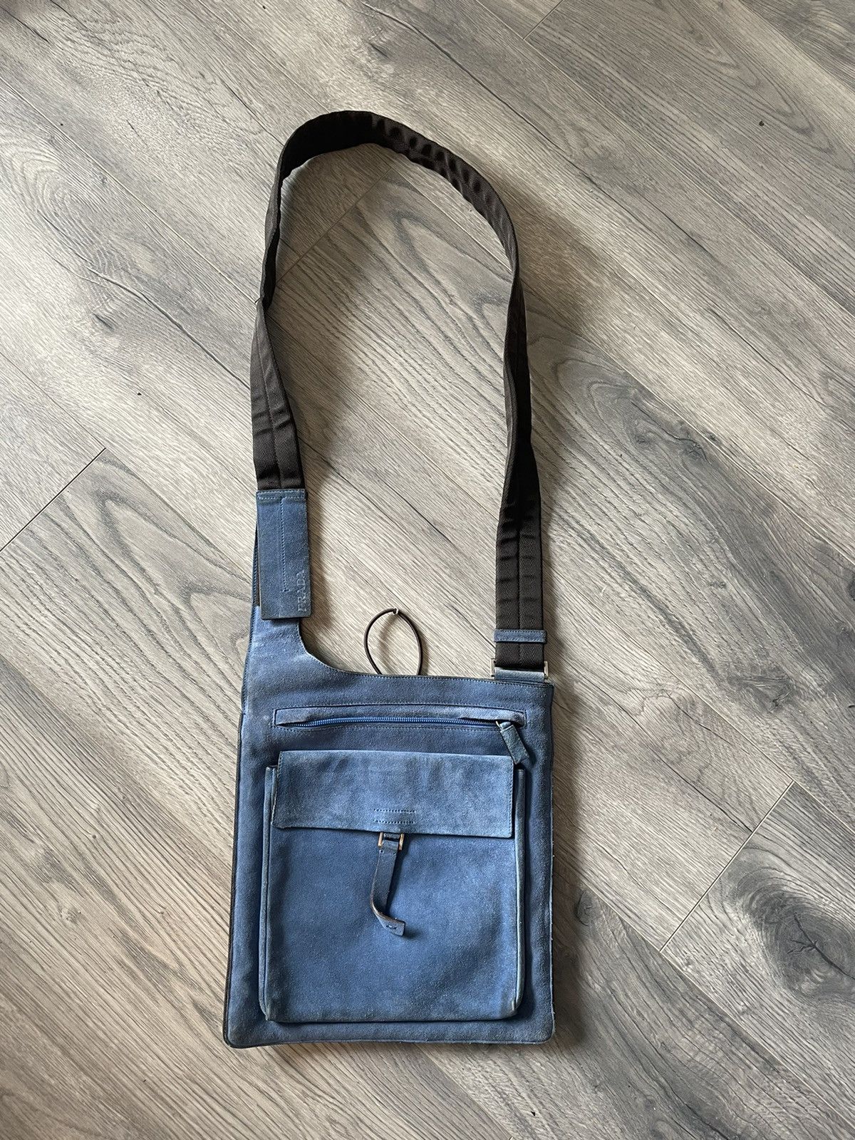 Prada Blue Suede Cross-Body Messenger Bag, Men's