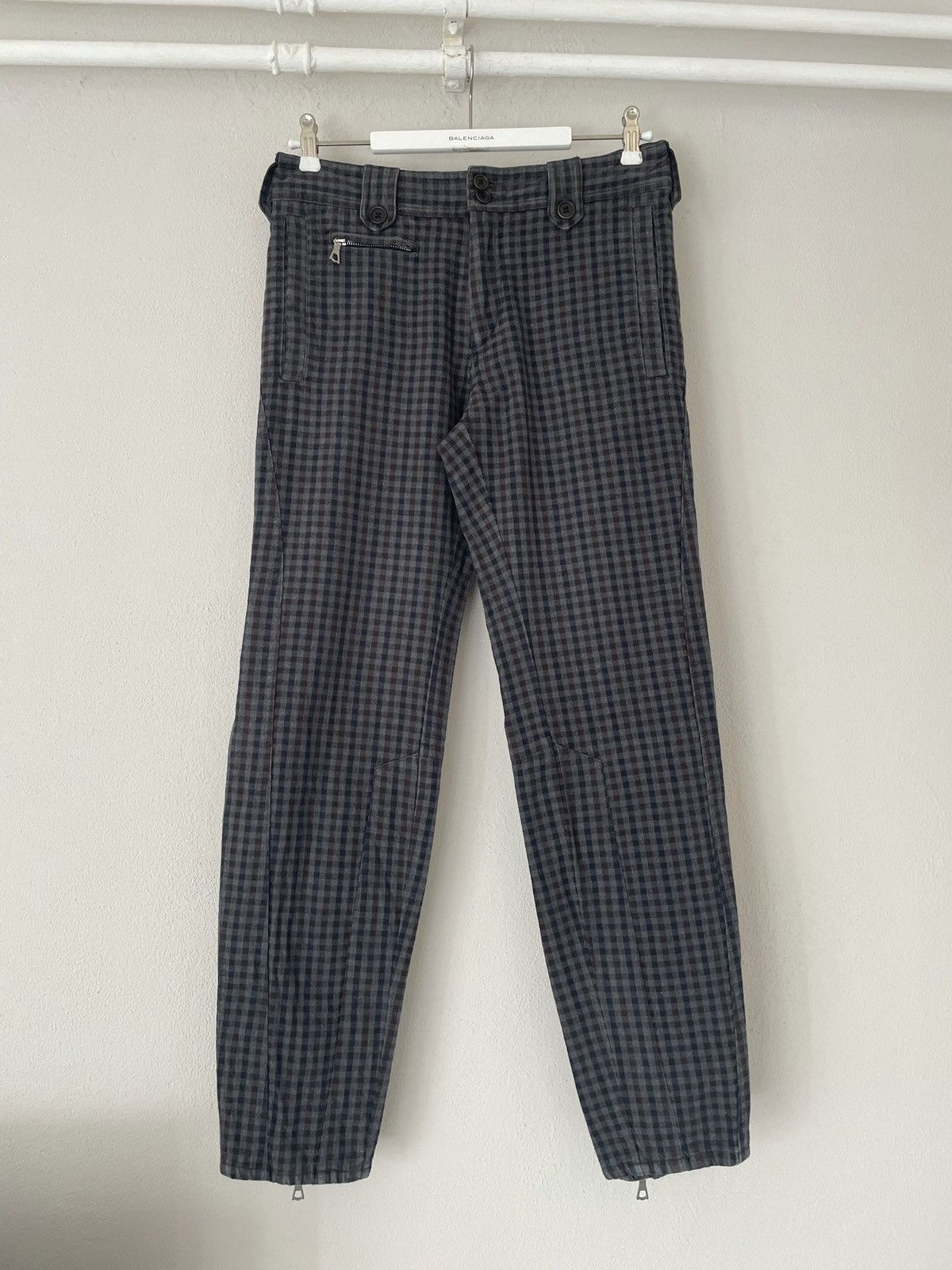 Dries Van Noten Checkered Biker Zipper Pants Size US 30 / EU 46 - 2 Thumbnail