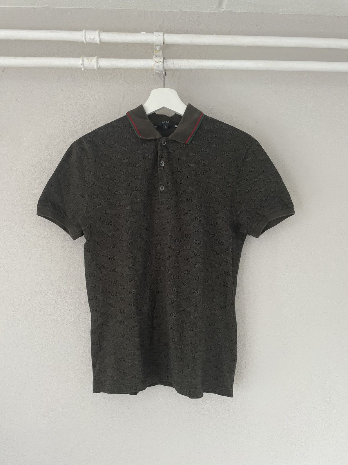 image of Gucci Brown GG Monogram Polo, Men's (Size Small)