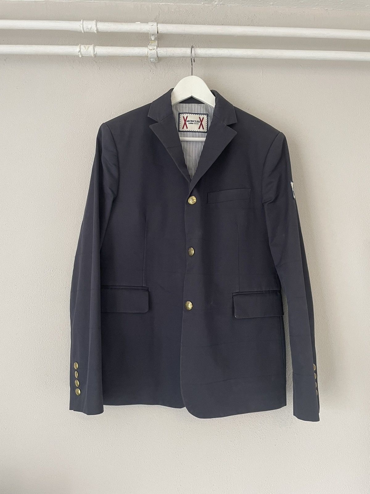 image of $1450 Moncler Gamme Bleu Washed Cotton Blazer in Navy, Men's (Size Medium)